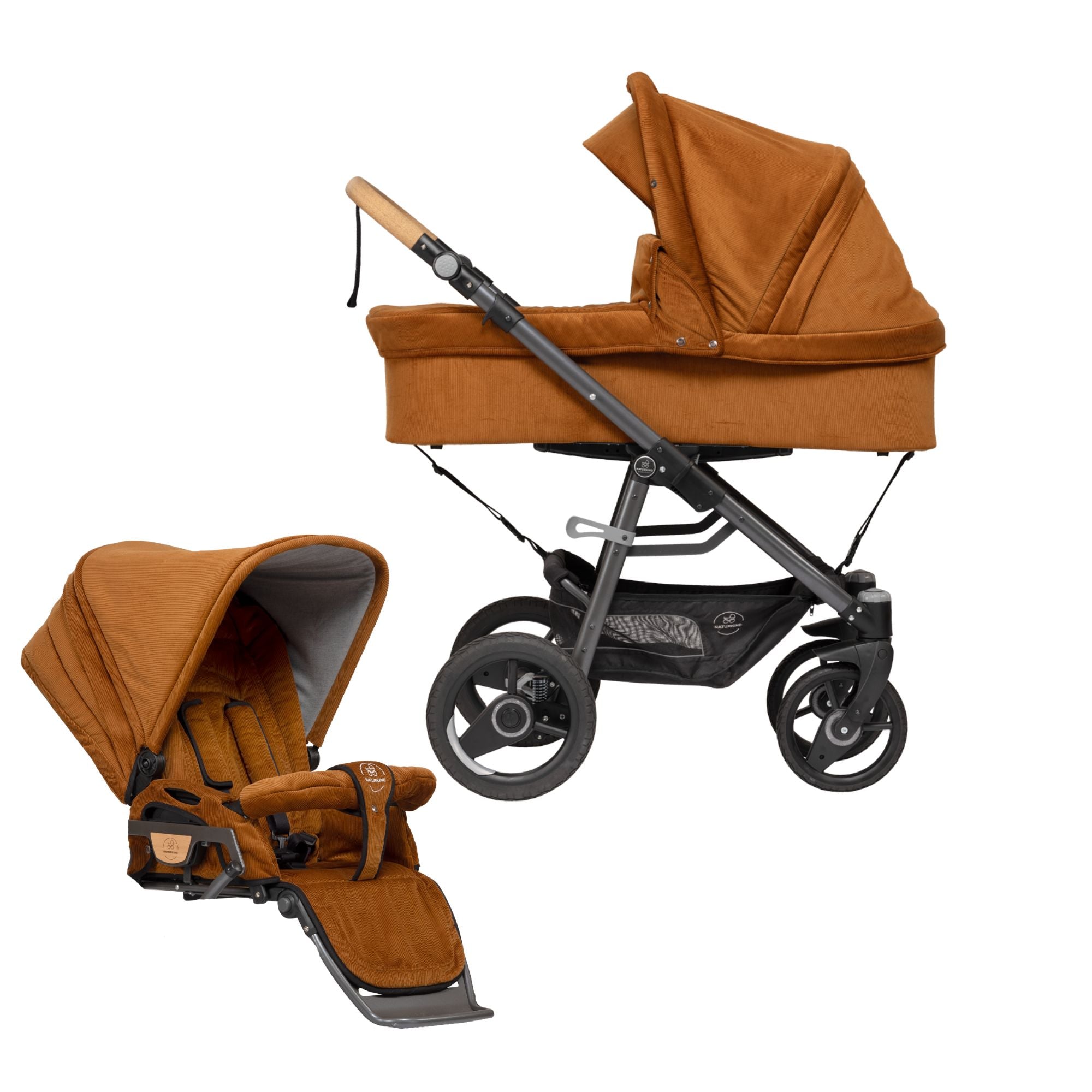 Naturkind DUO Lux Evo MAX (barnevogn + klapvognsdel) - Congac (fløjl) - DUO Lux Evo MAX - MamaMilla