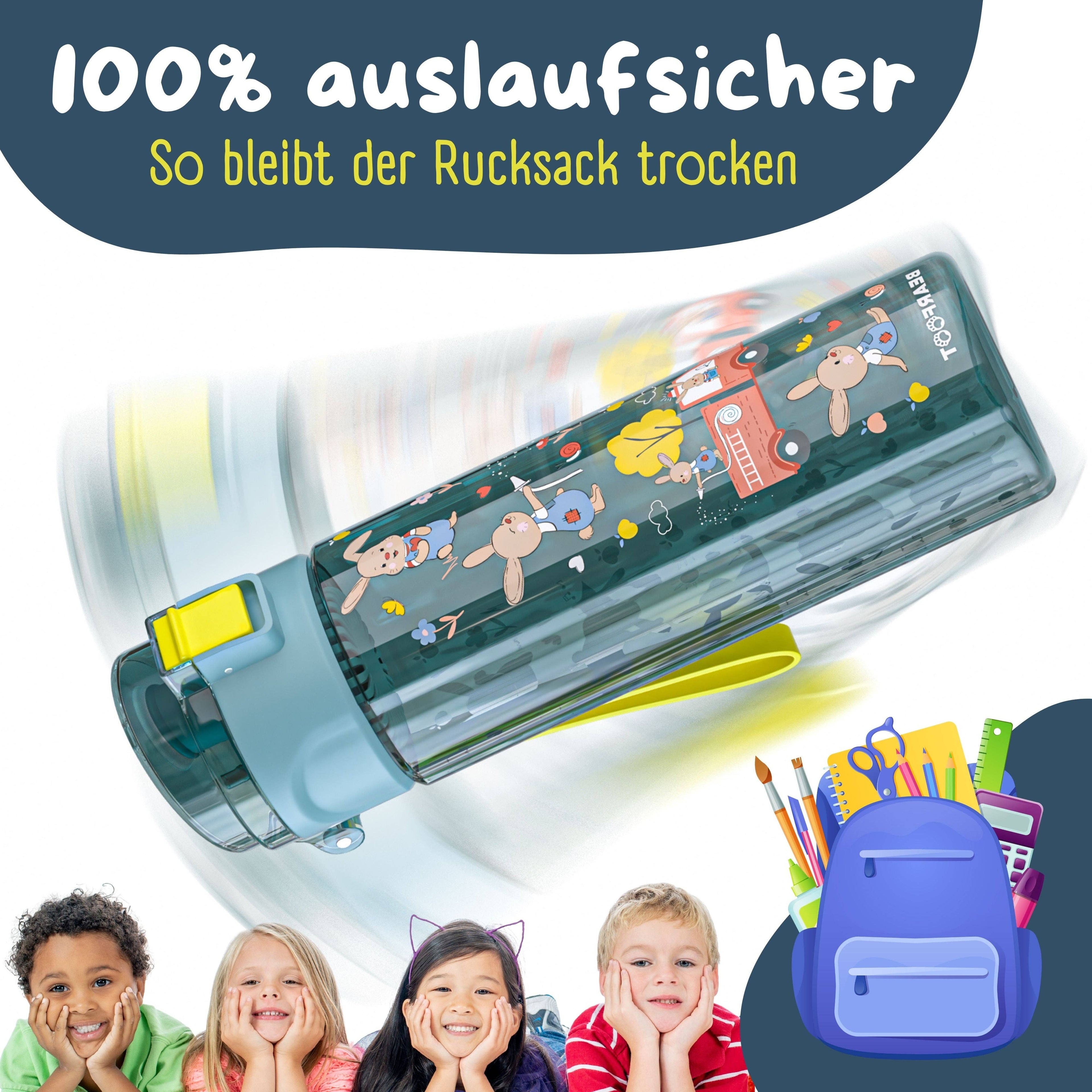 BEARFOOT Letvægts Drikkedunk Med Silikonestrop- 500 ml - Brandbil - Drikkedunk i plast - MamaMilla