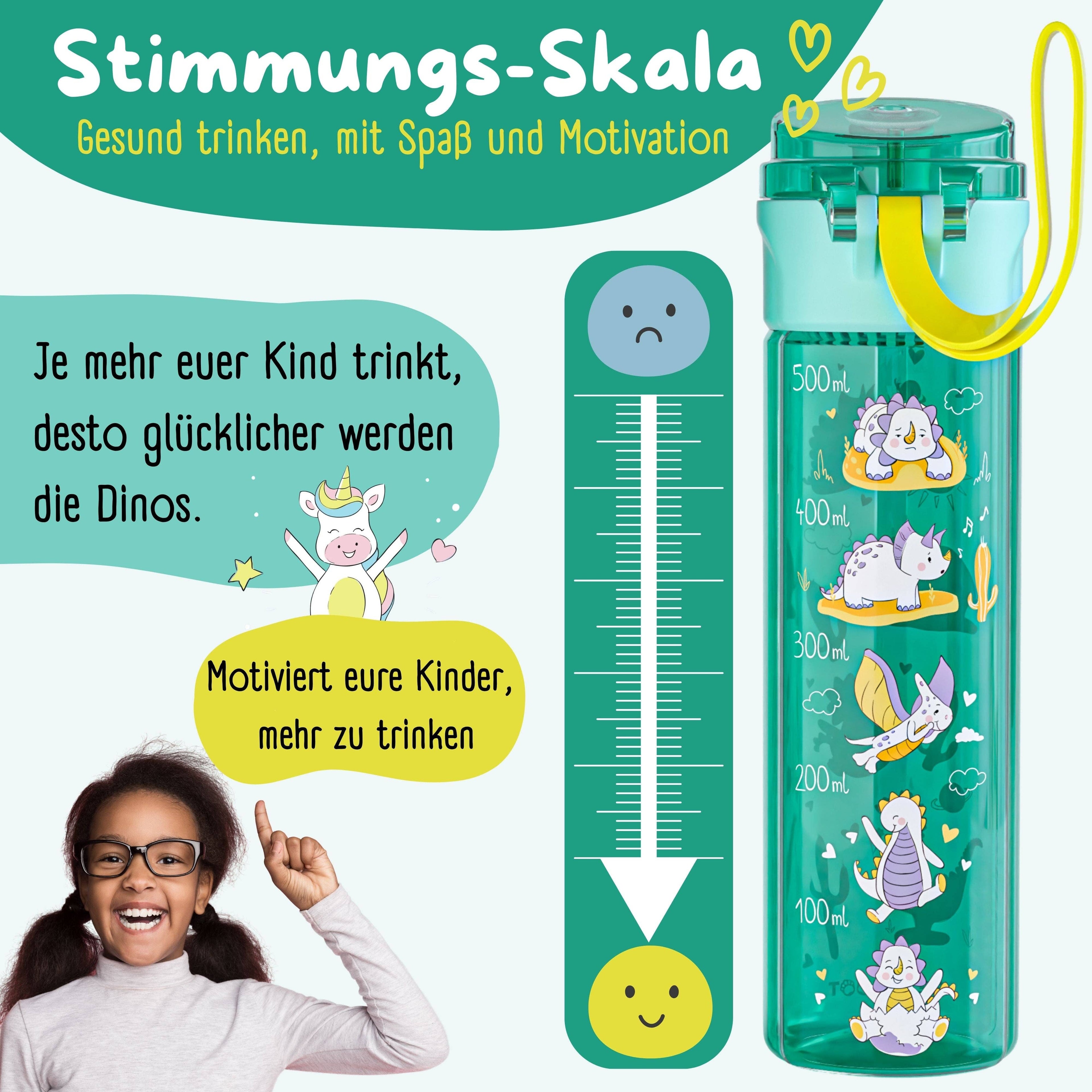 BEARFOOT Letvægts Drikkedunk Med Silikonestrop - 500 ml - Dino Mint - Drikkedunk i plast - MamaMilla