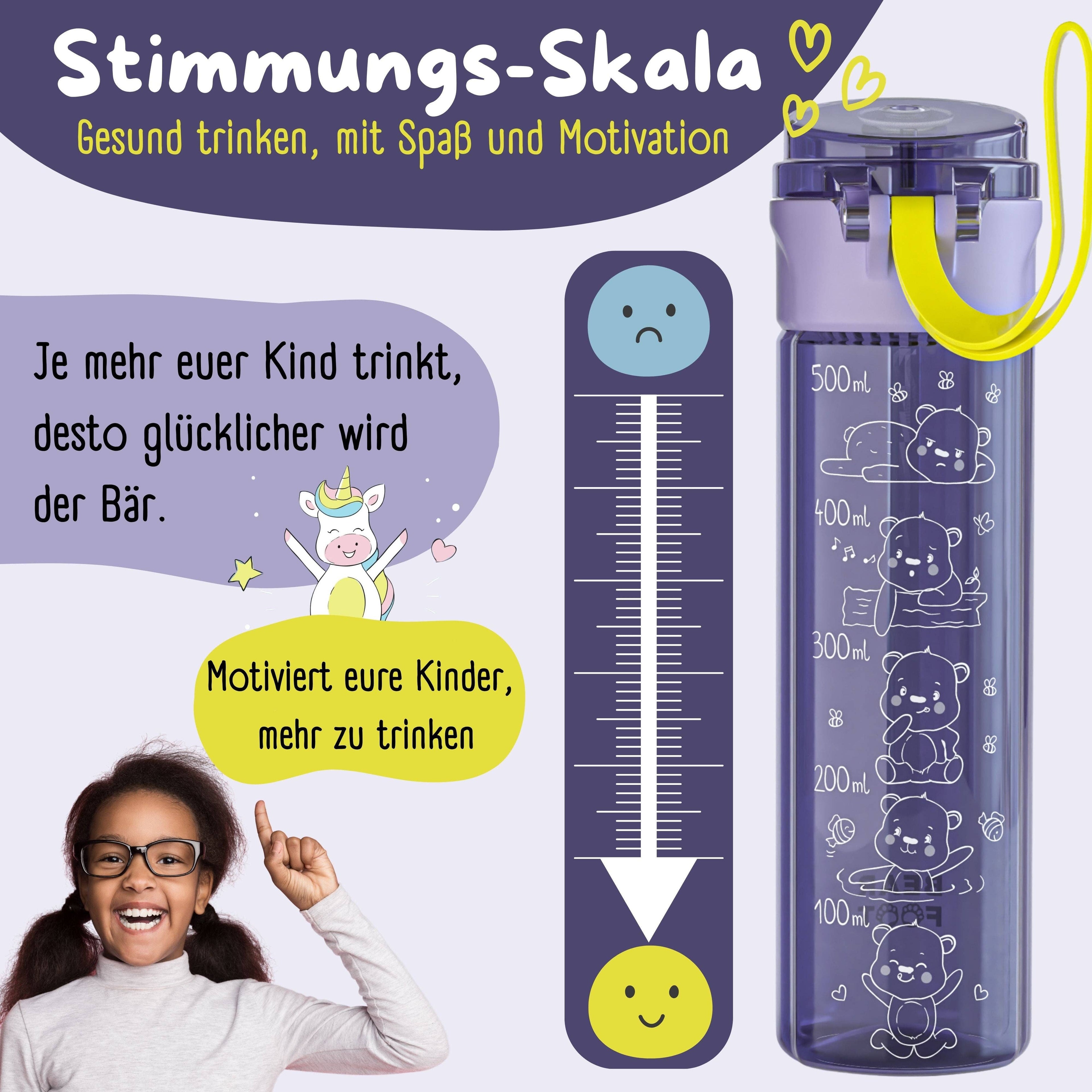 BEARFOOT Letvægts Drikkedunk Med Silikonestrop- 500 ml - Logo Lilla - Drikkedunk i plast - MamaMilla