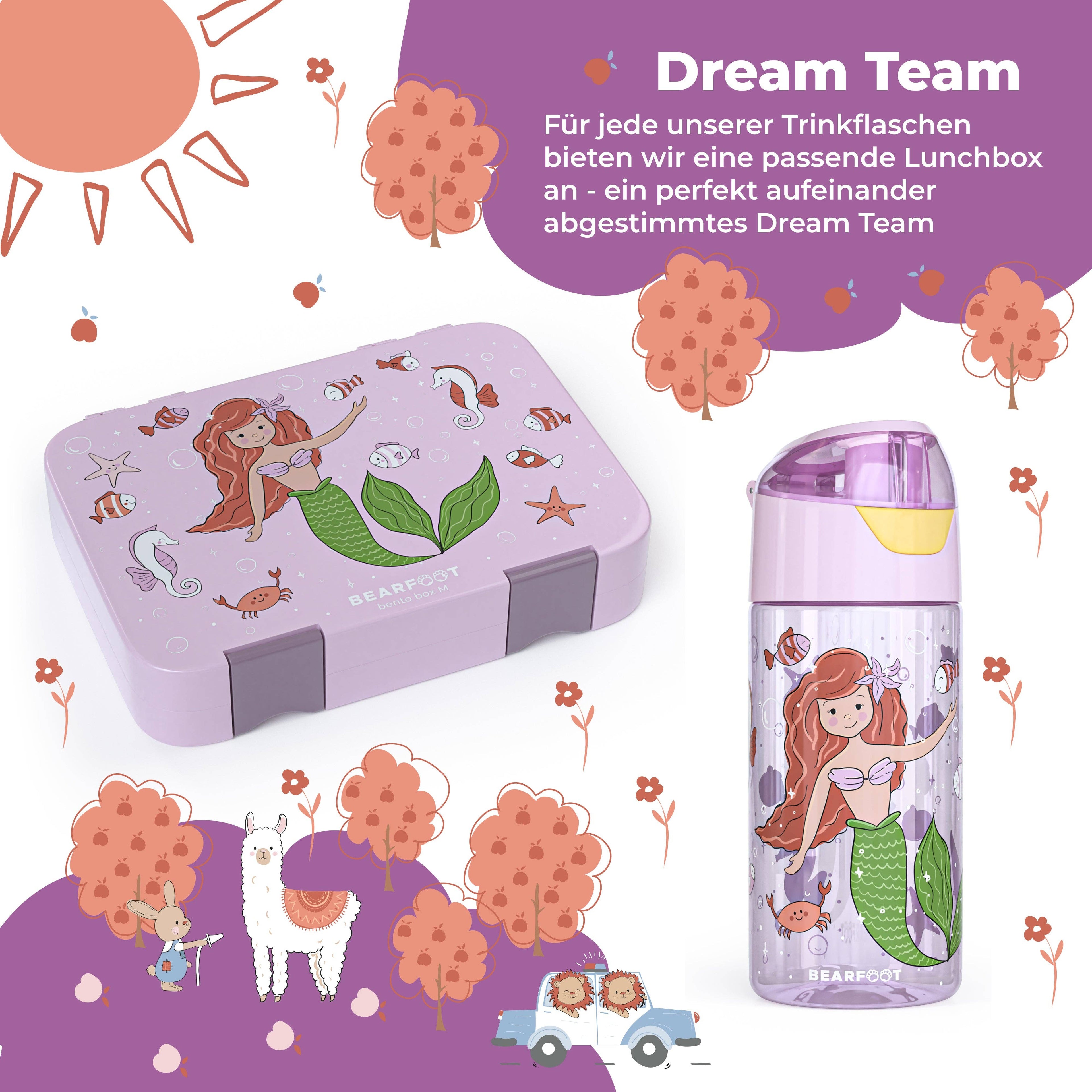 BEARFOOT Letvægts Drikkedunk Med Hank og Nem Åbning - 450 ml - Havfrue - Drikkedunk i plast - MamaMilla