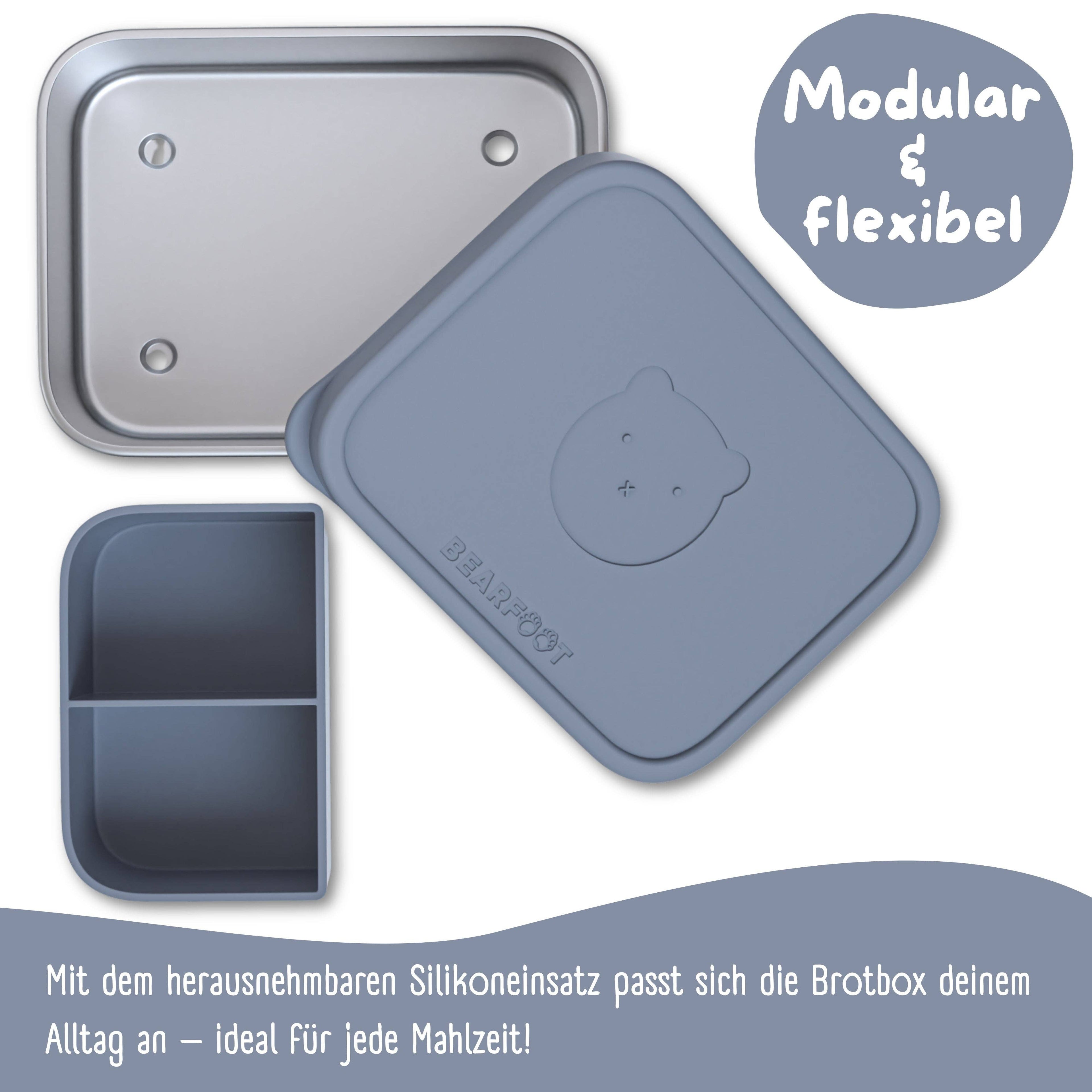 BEARFOOT Bento Stål Madkasse Med 4/6 Rum (justerbar) - Blue: 700 ml - Madkasse - MamaMilla