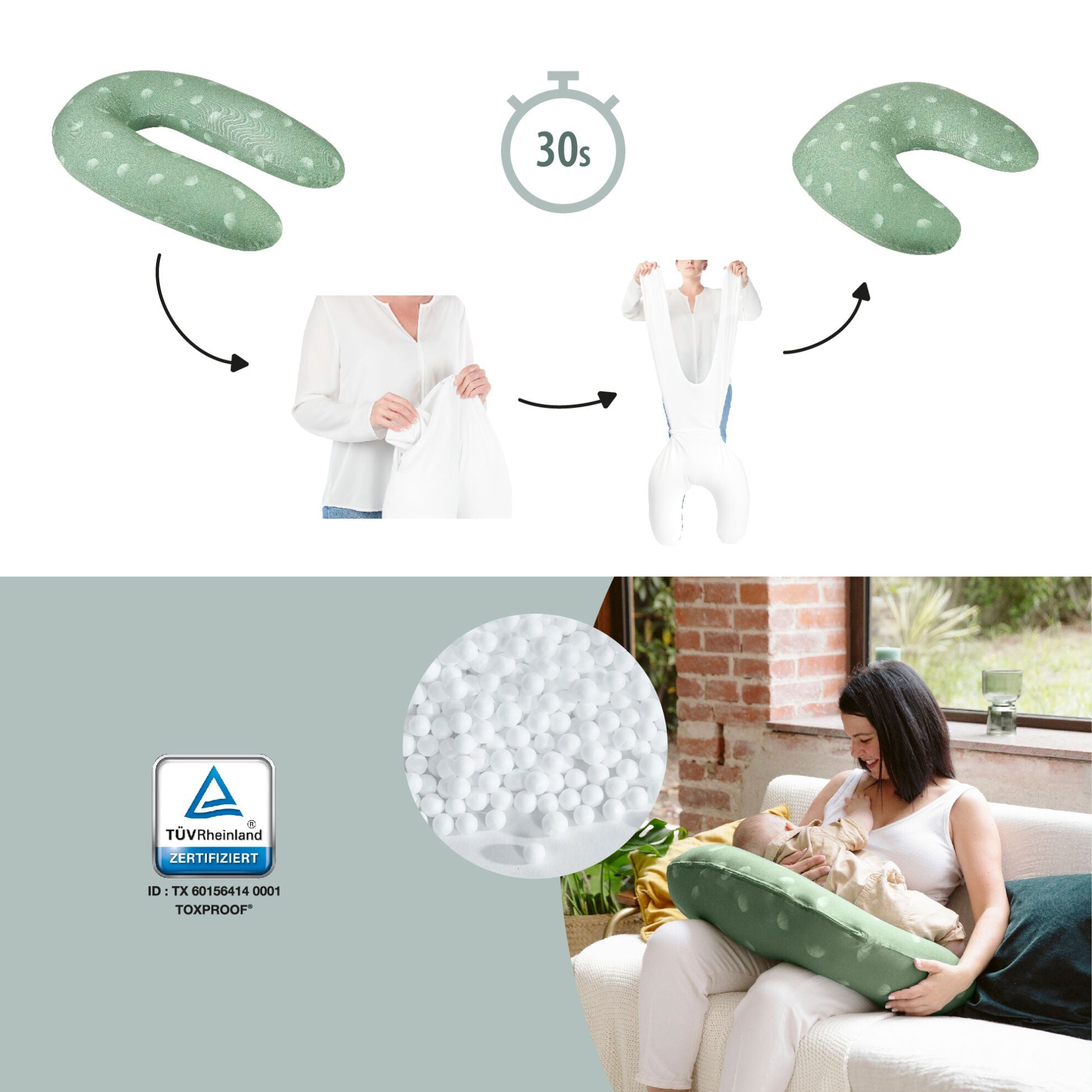 Babymoov 2-i-1 Graviditets- og Ammepude (B.Love) – Wind Green - Graviditetspude - MamaMilla