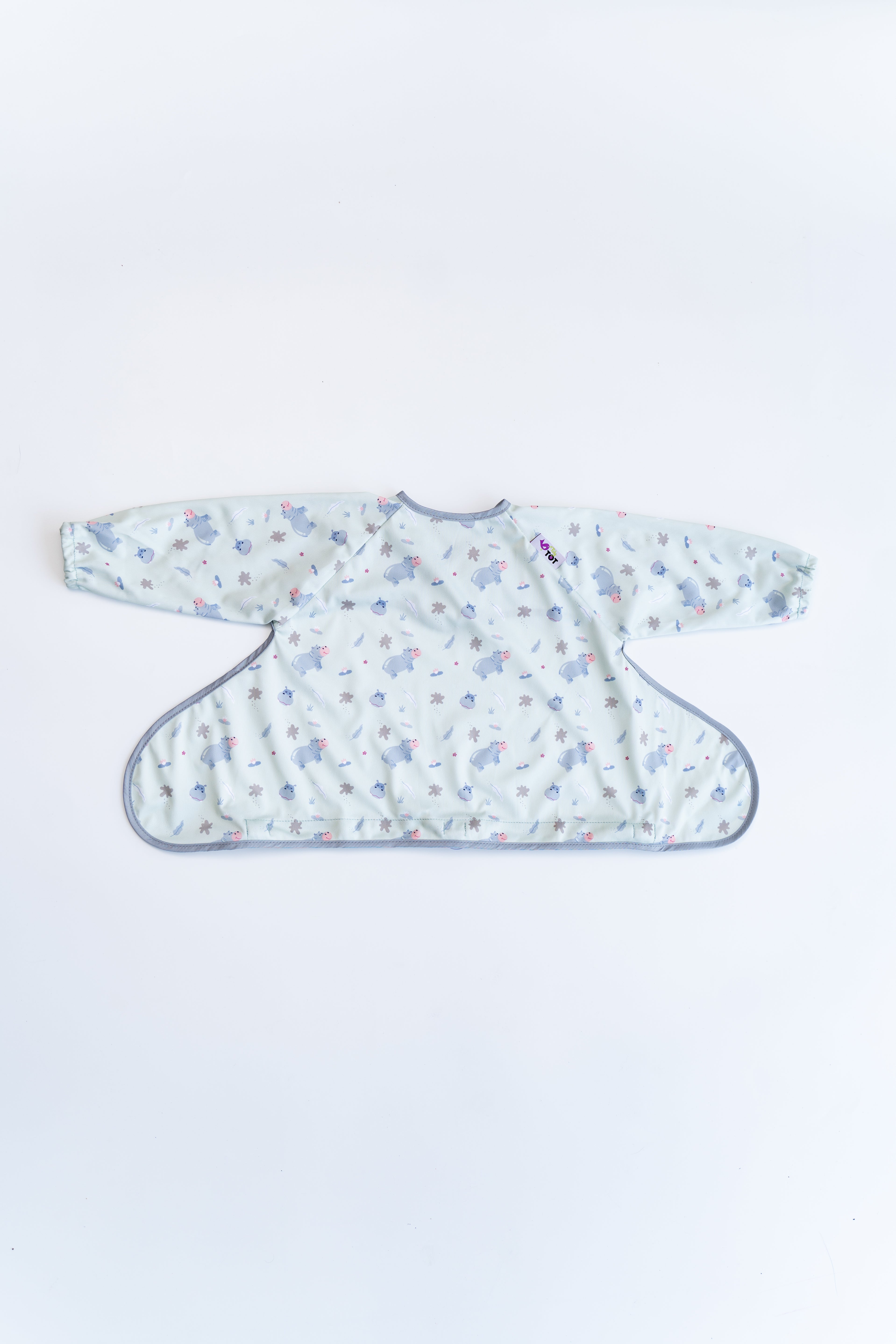 Tidy Tot Hagesmæk med Sugekop (lange ærmer) - Blå Flodhest - Hagesmæk med ærmer - MamaMilla