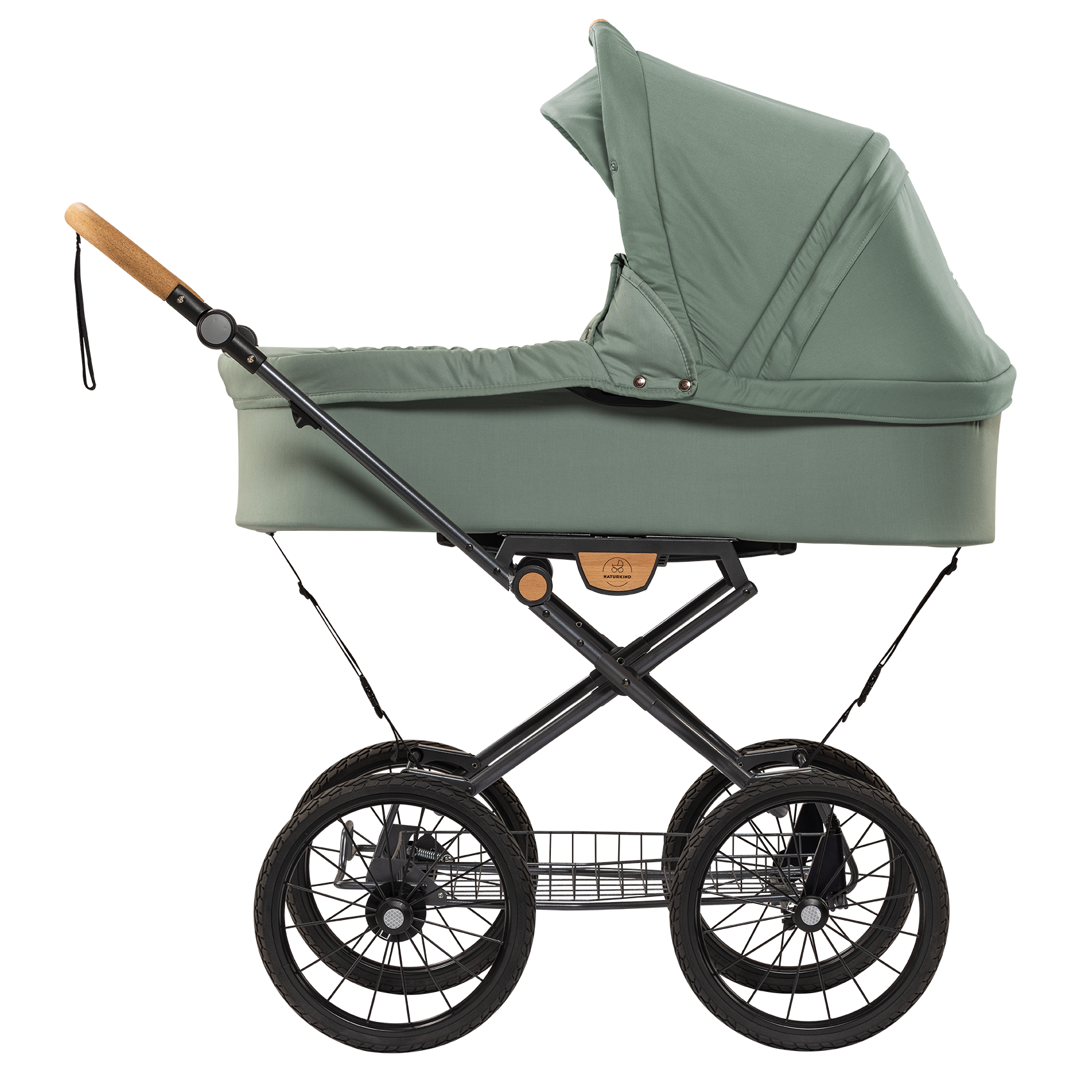 Naturkind IDA MAX - 96 cm - Jade VEGANSK (støvet grøn) - Barnevogn med langt liggemål - MamaMilla