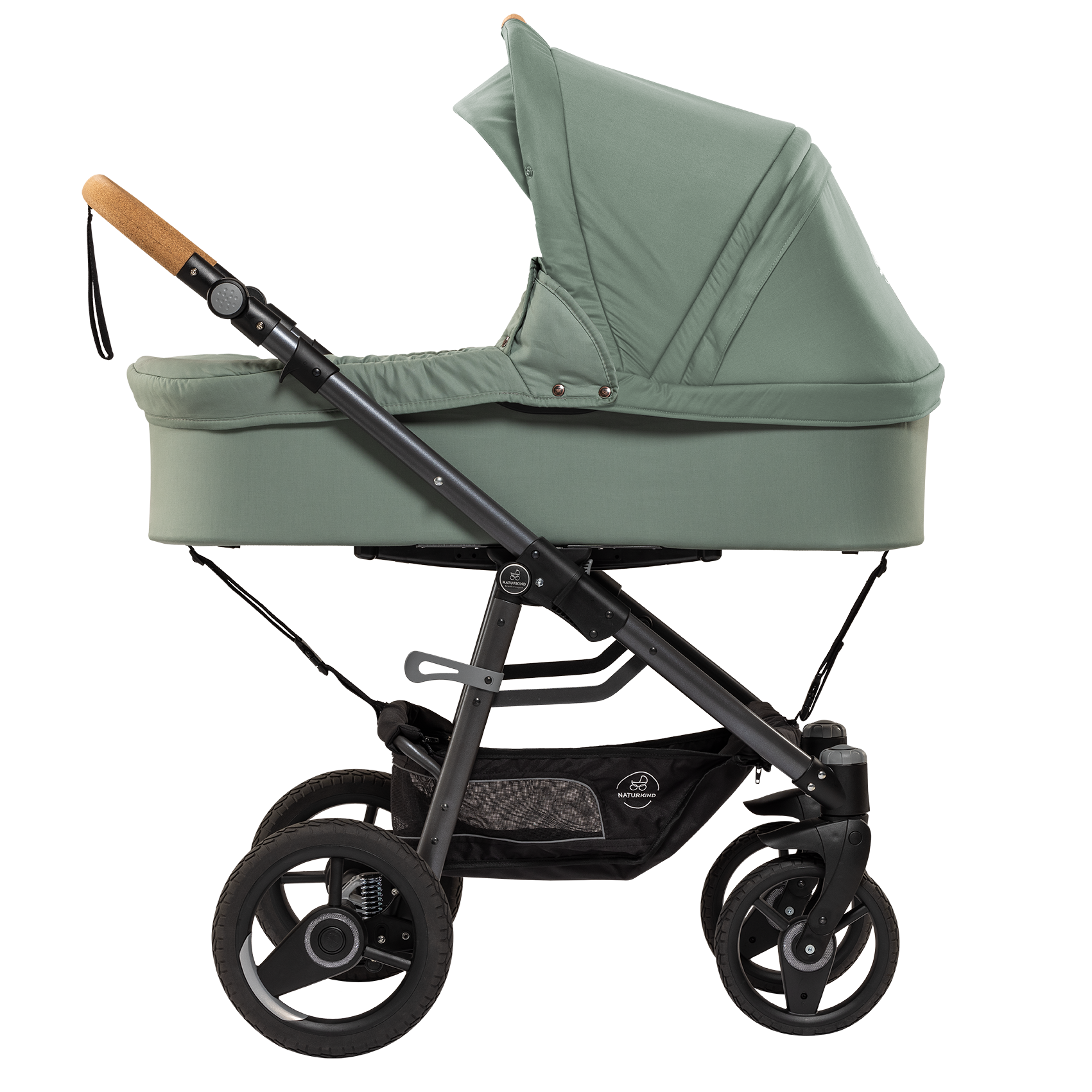 Naturkind Lux Evo Max - 96 cm - Jade VEGANSK (støvet grøn) - Barnevogn med langt liggemål - MamaMilla