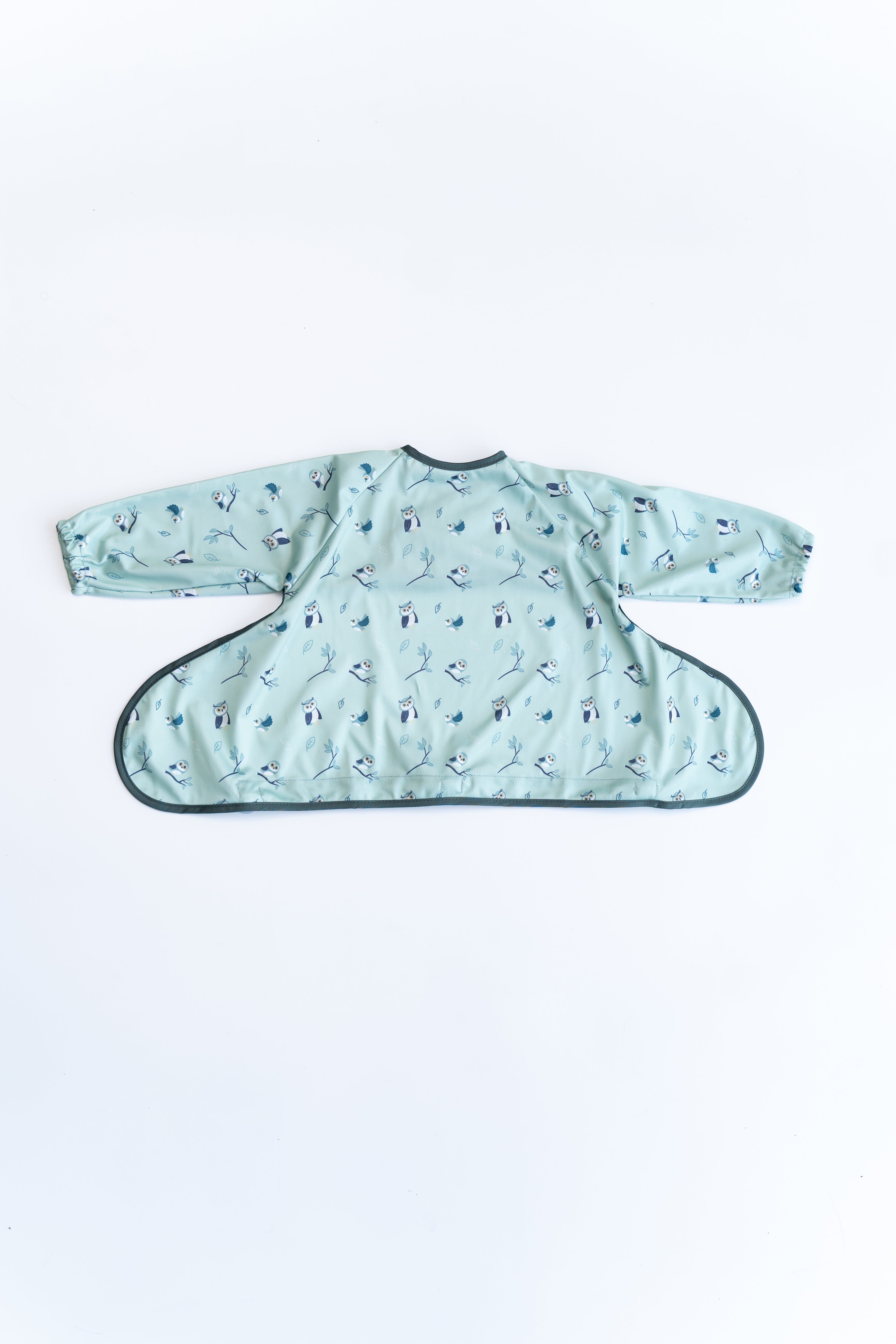 Tidy Tot Hagesmæk med Sugekop (lange ærmer) - Grøn Ugle - Hagesmæk med ærmer - MamaMilla