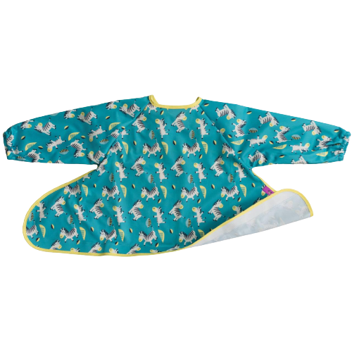 Tidy Tot Hagesmæk med Lange Ærmer til Bakke - Turkis Zebra - Hagesmæk med ærmer - MamaMilla