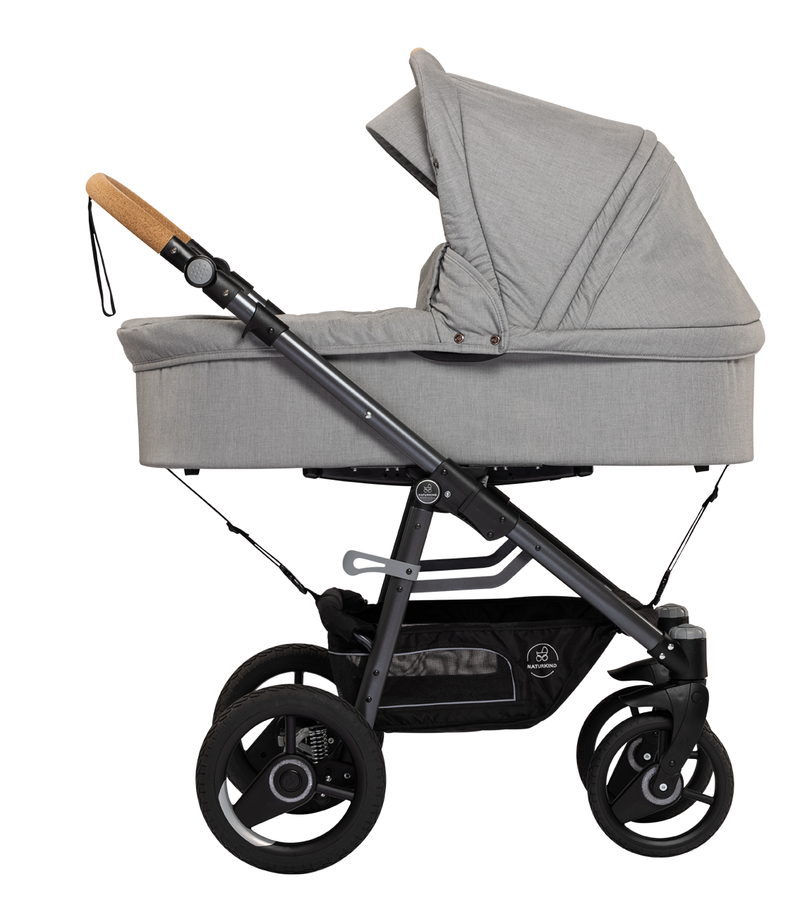Naturkind Lux Evo Max - 96 cm - Siebenschläfer VEGANSK (grå meleret) - Barnevogn med langt liggemål - MamaMilla