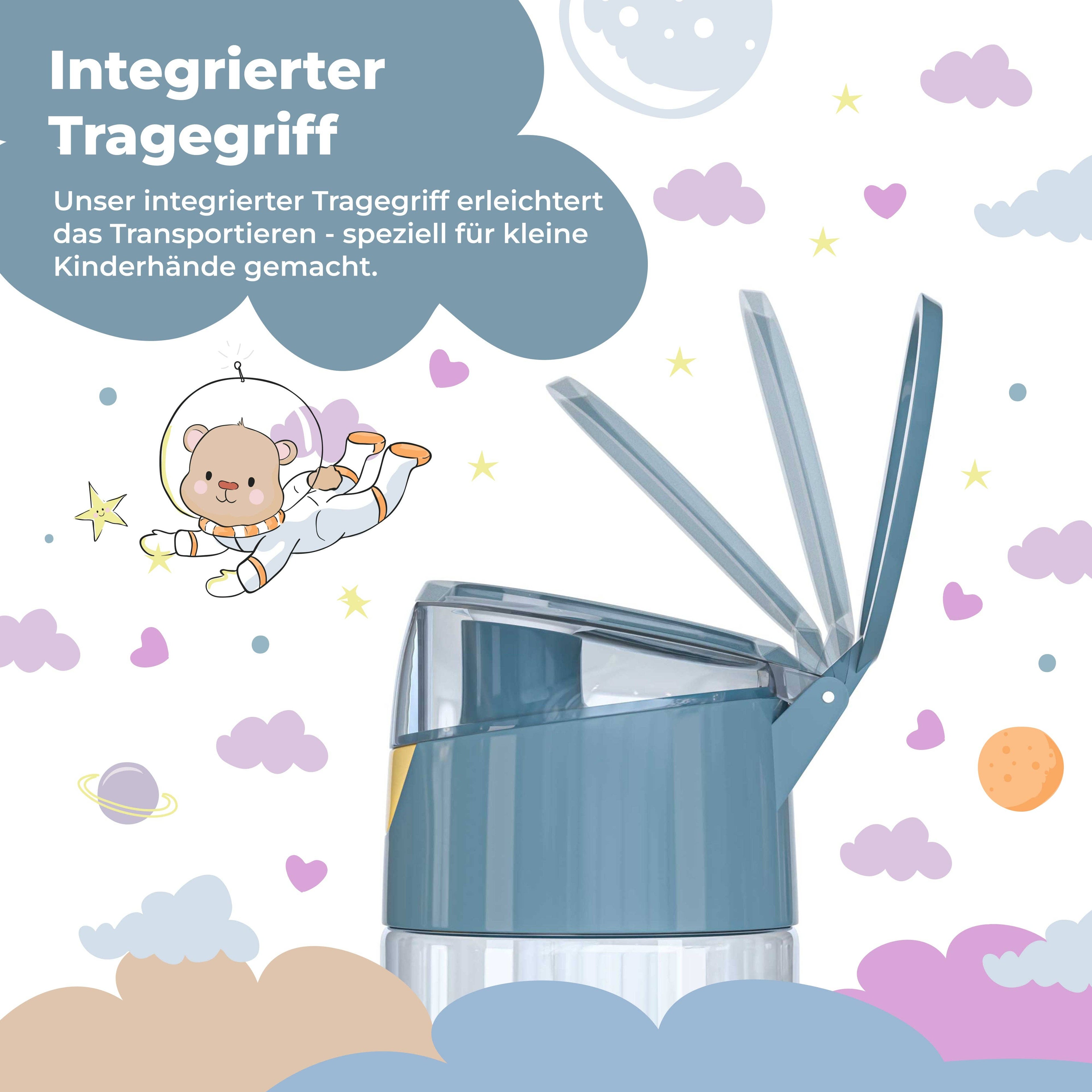 BEARFOOT Letvægts Drikkedunk Med Hank og Nem Åbning - 450 ml - Klistermærker Blå - Drikkedunk i plast - MamaMilla