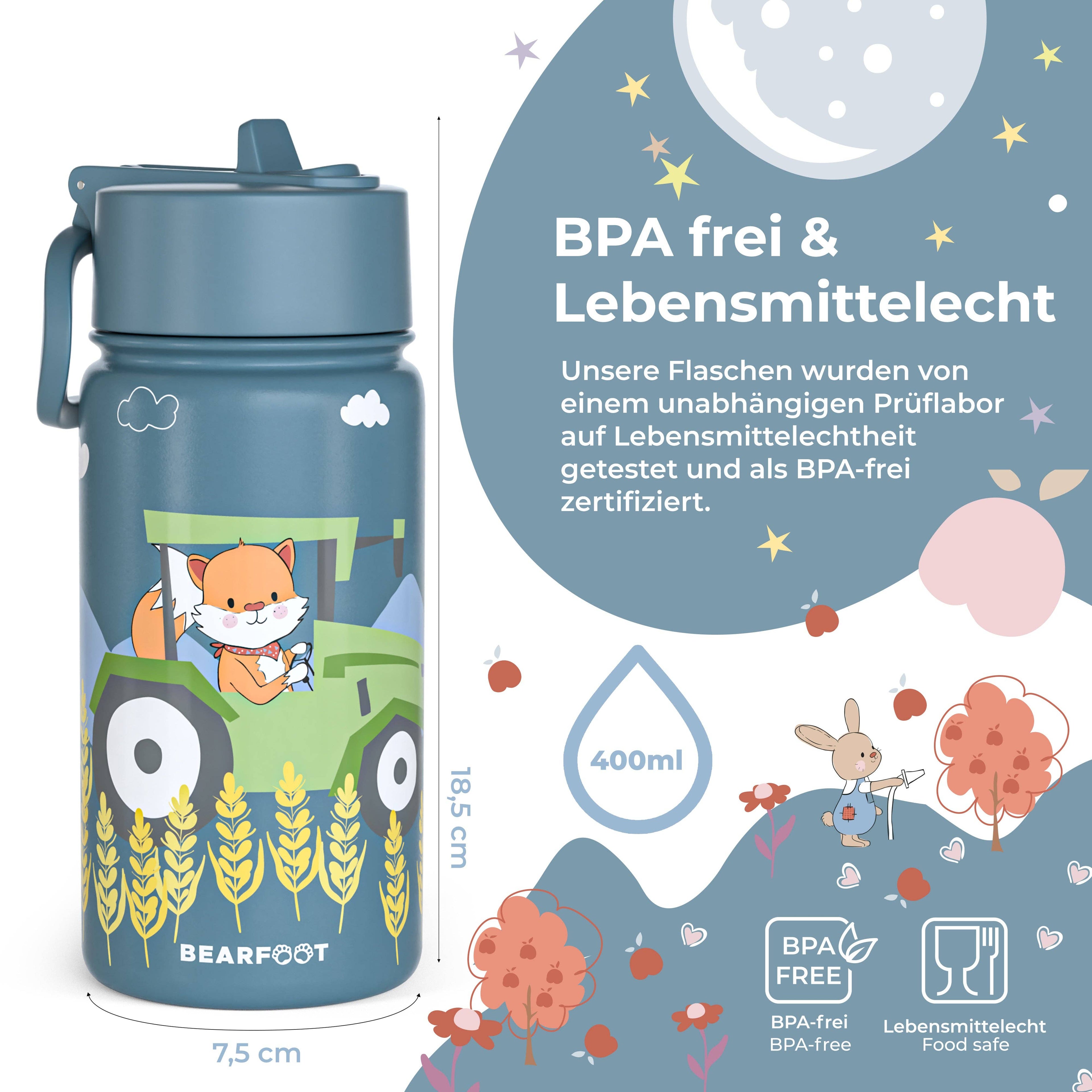 BEARFOOT Termo Drikkedunk med hank - 400 ml - Traktor Med Ræv - Drikkedunk med termo - MamaMilla