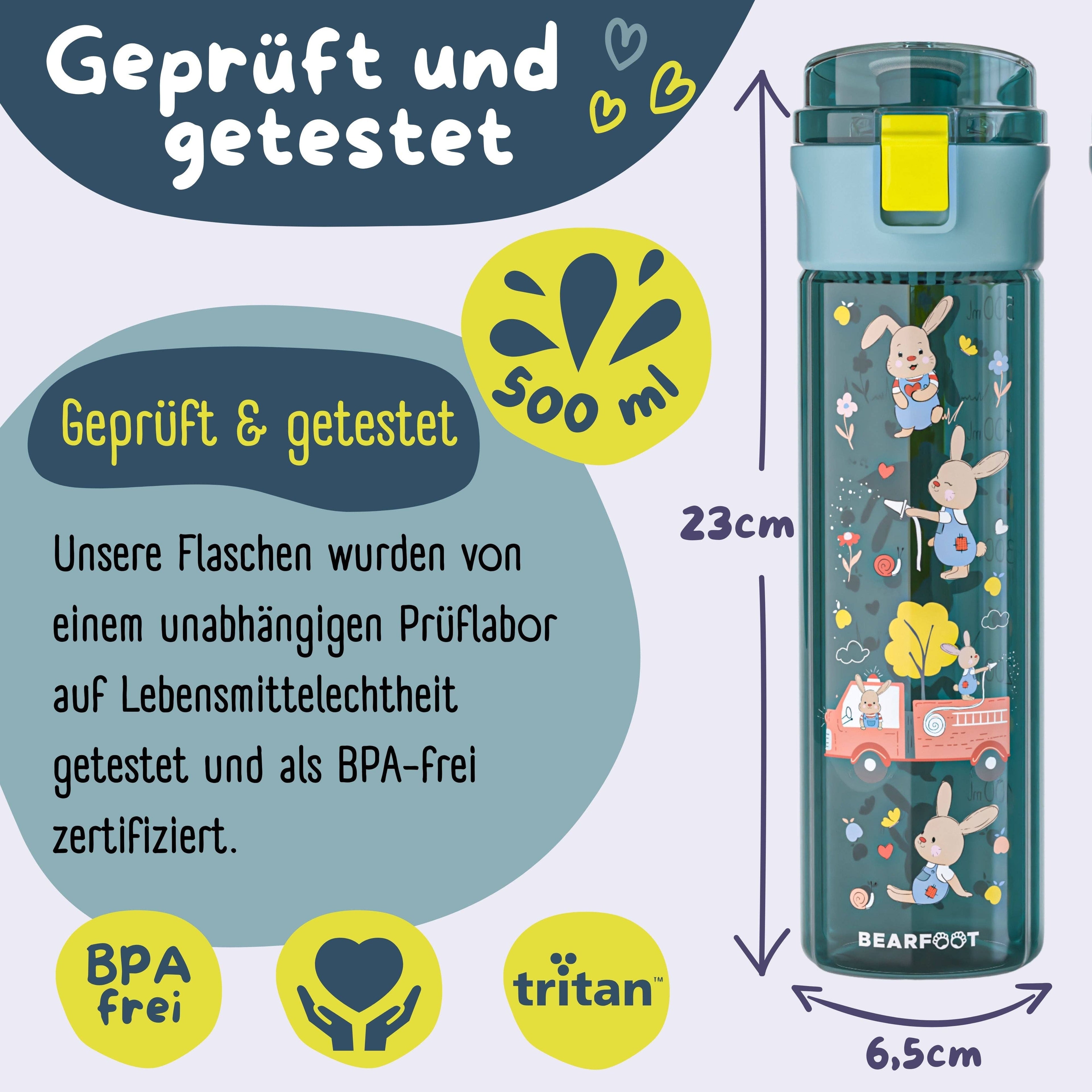 BEARFOOT Letvægts Drikkedunk Med Silikonestrop- 500 ml - Brandbil - Drikkedunk i plast - MamaMilla