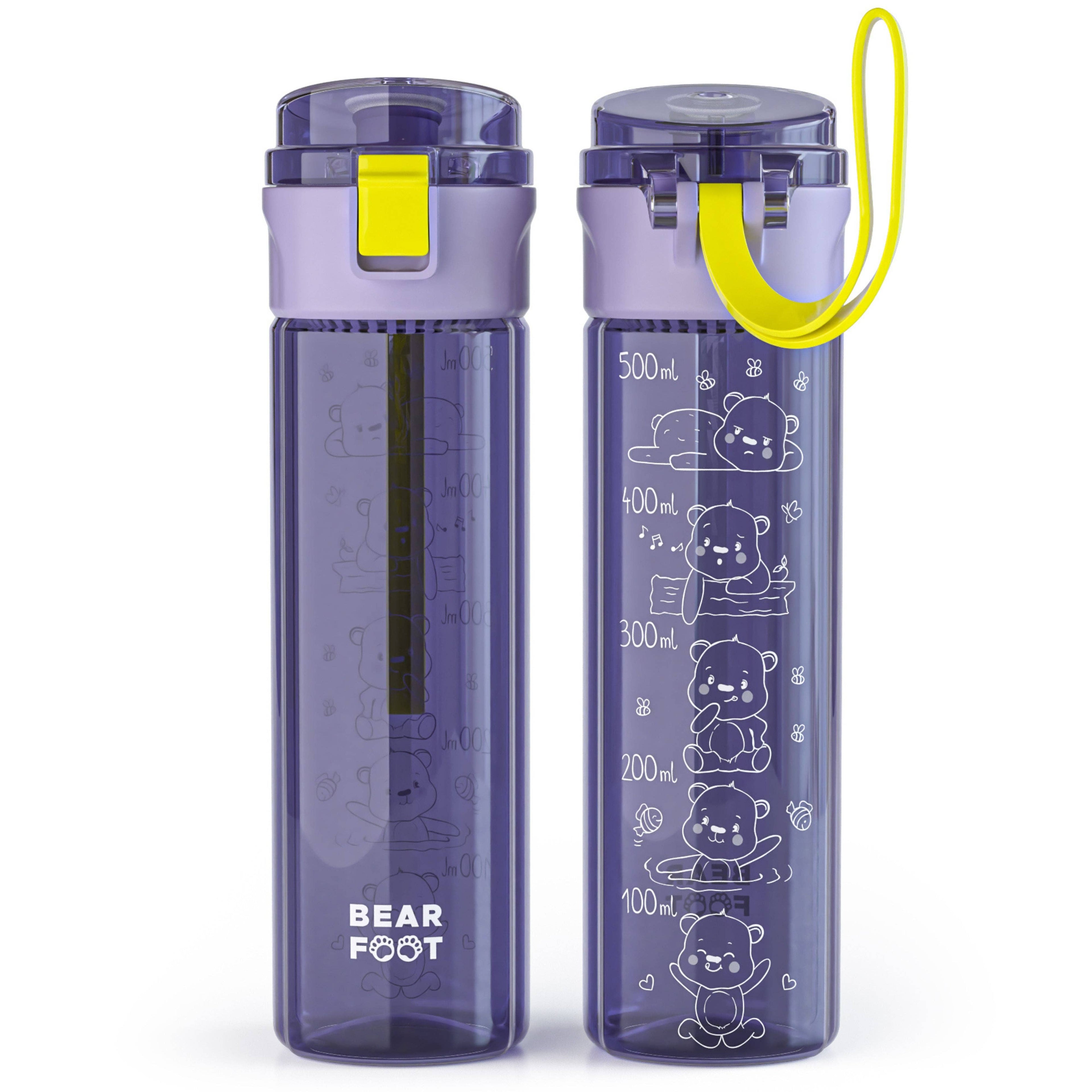 BEARFOOT Letvægts Drikkedunk Med Silikonestrop- 500 ml - Logo Lilla - Drikkedunk i plast - MamaMilla