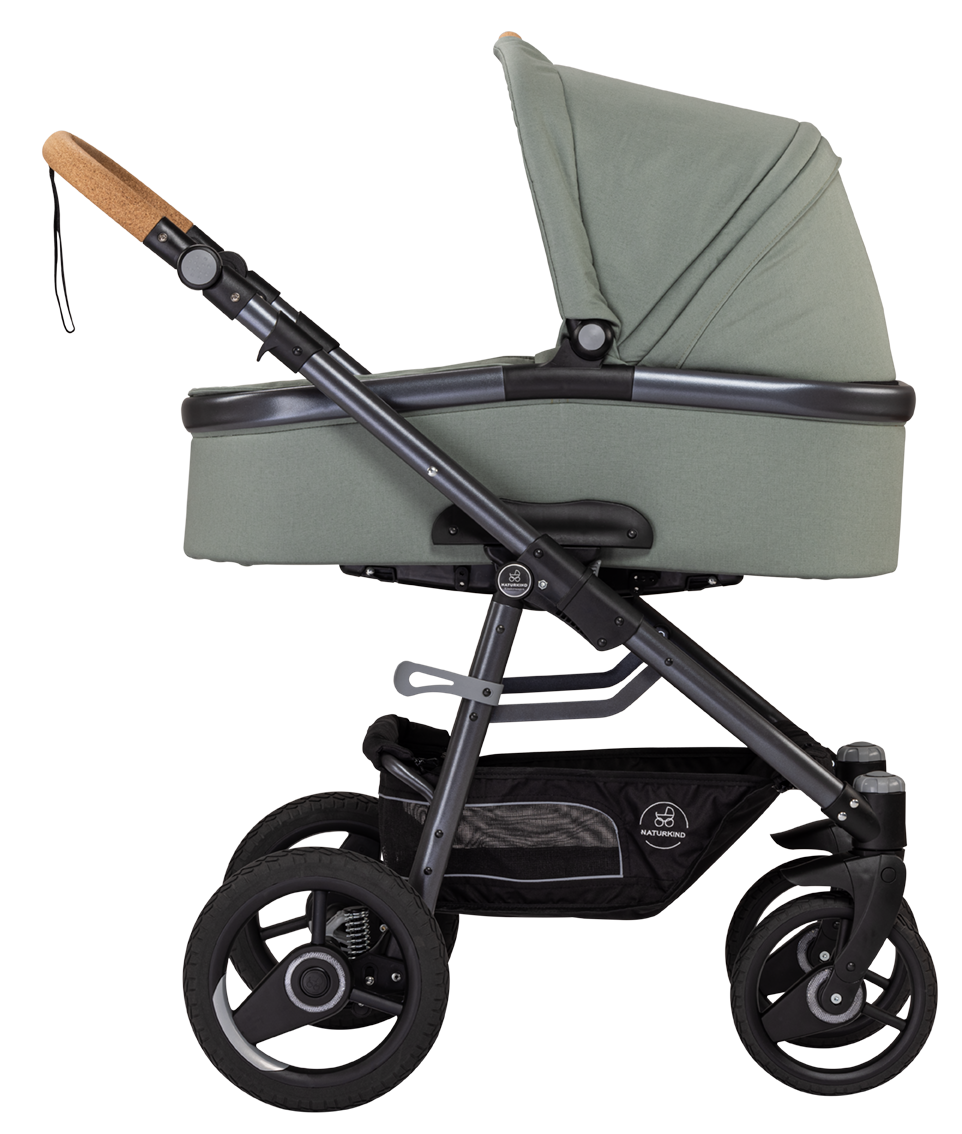 Naturkind Lux Evo - 77 cm - Jade VEGANSK (støvet grøn) - Barnevogn med kort liggemål - MamaMilla