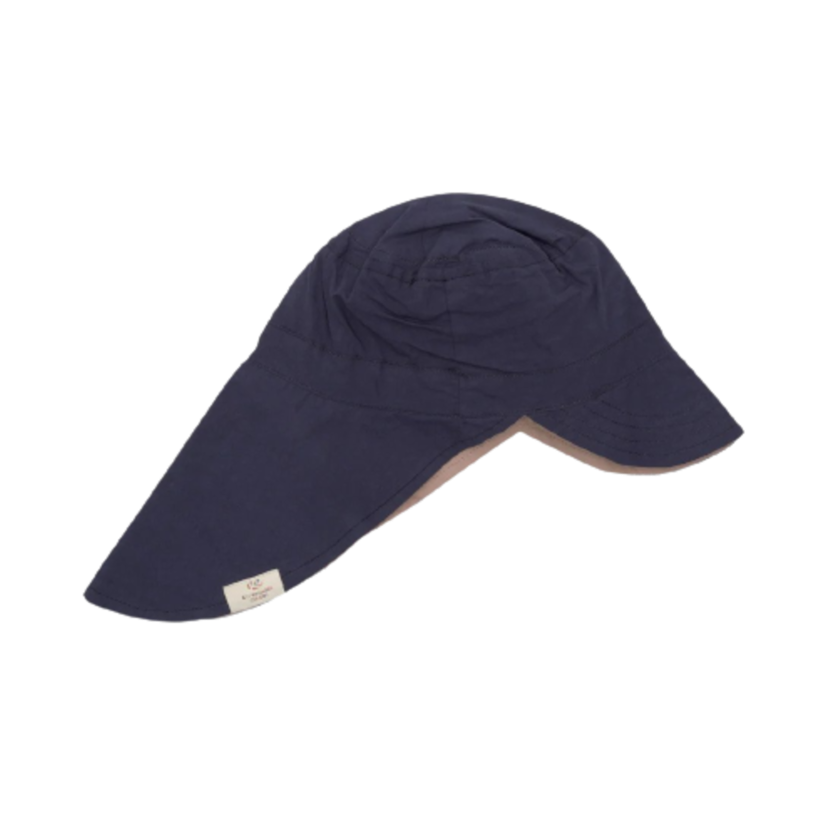 Copenhagen Colors - Økologisk Vendbar Sommer Hat med lang skygge - Navy Beige - Solhat - MamaMilla