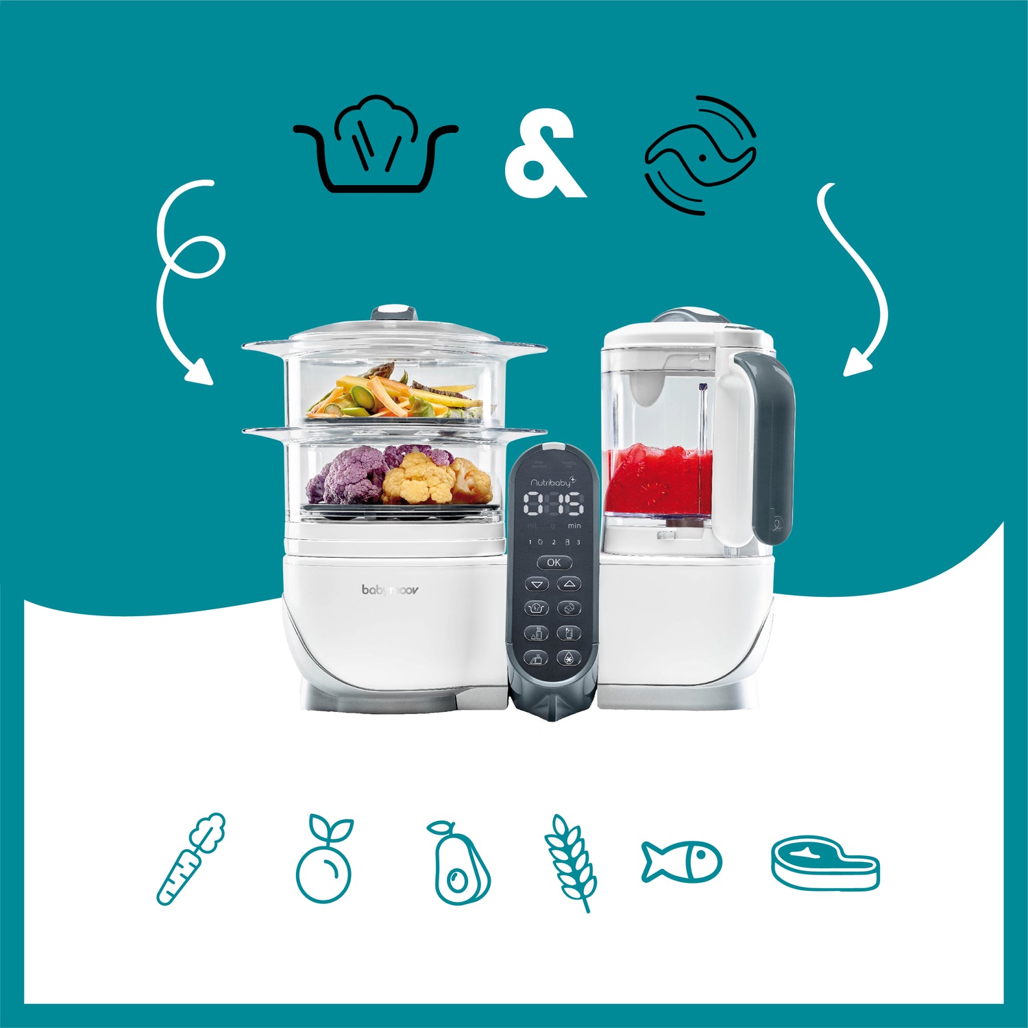 Babymoov Madmaskine - Nutribaby Plus inkl. 15 stk genanvendelige smoothieposer - Hvid - Madmaskine - MamaMilla