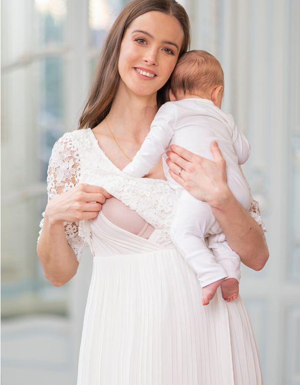 Seraphine plisseret Vente-og ammebrudekjole med bælte - Dani - Ivory - Ammetøj - MamaMilla