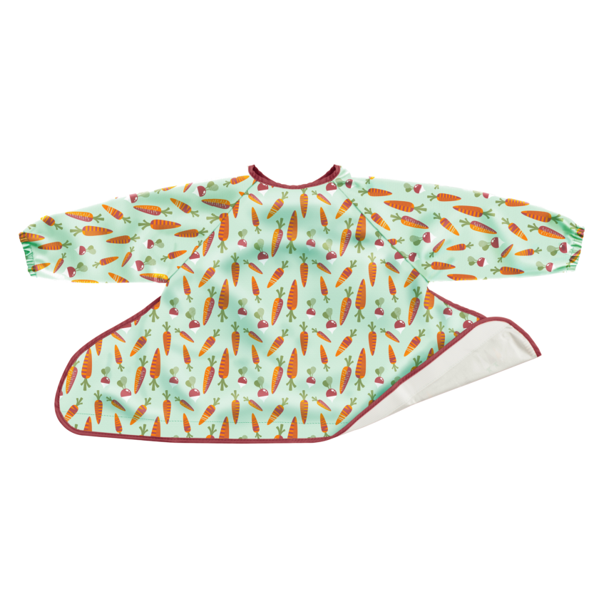 Tidy Tot Hagesmæk og Bakke - SÆT - Sage Grøntsager - Hagesmæk med ærmer - MamaMilla