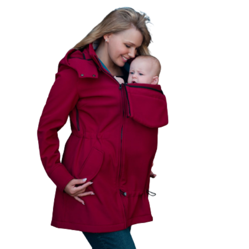 Wombat & Co. 4-i-1 softshell overgangsjakke til gravide/bærejakke - Cherry Red - Bærejakke - MamaMilla