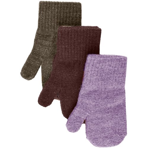 Mikk-line magiske strikluffer med glimmer - 3 pack - Dark Mink/Slate Black/Chalk Violet - Vanter - MamaMilla