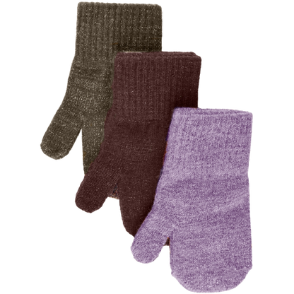 Mikk-line magiske strikluffer med glimmer - 3 pack - Dark Mink/Slate Black/Chalk Violet - Vanter - MamaMilla