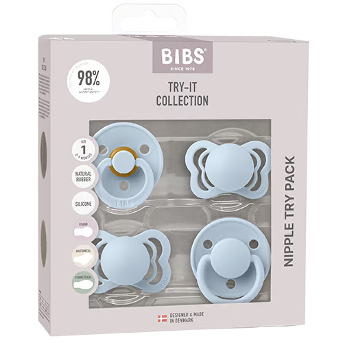 Bibs Try it - startpakke med sutter - Baby Blue