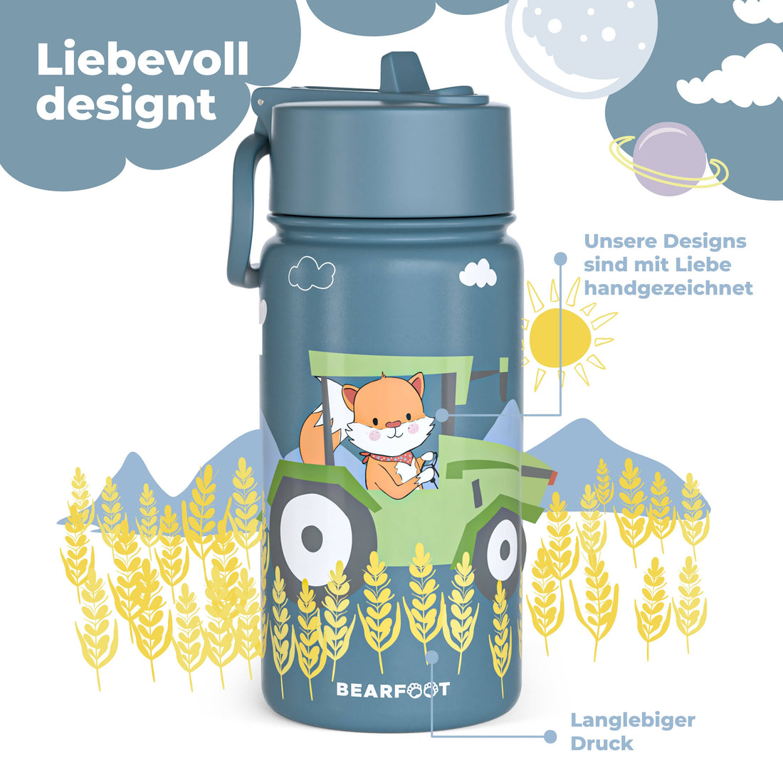 BEARFOOT Termo Drikkedunk med hank - 400 ml - Traktor Med Ræv - Drikkedunk med termo - MamaMilla