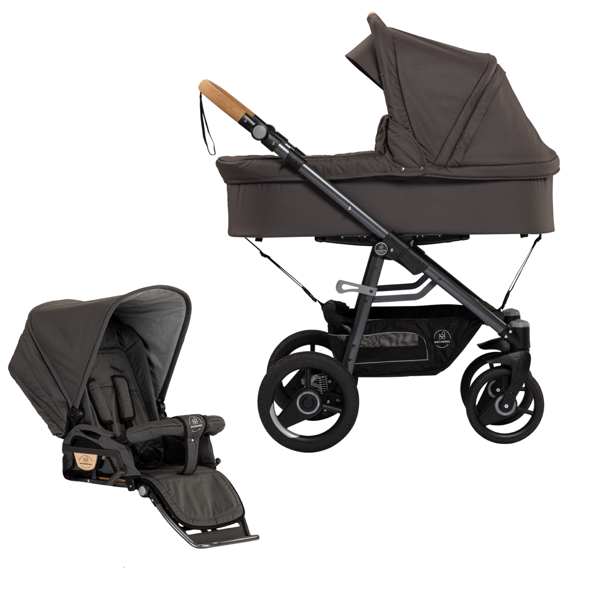 Naturkind DUO Lux Evo MAX (barnevogn + klapvognsdel) - Erdmännchen (mørk grå) - DUO Lux Evo MAX - MamaMilla