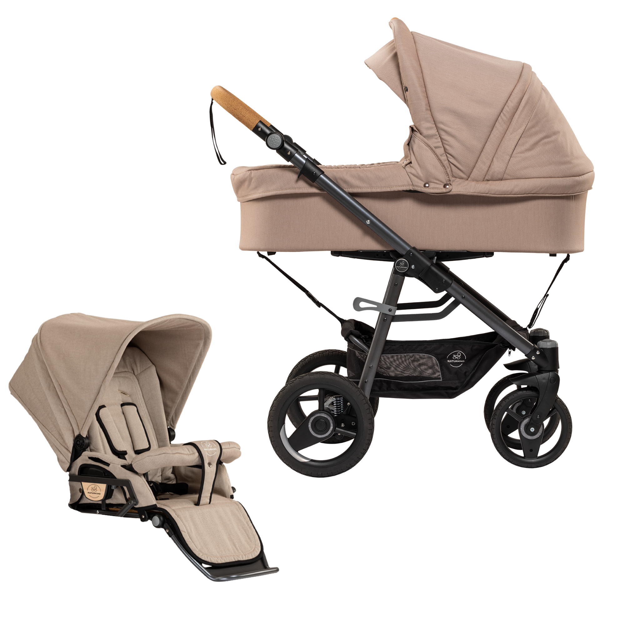 Naturkind DUO Lux Evo MAX (barnevogn + klapvognsdel) - Sand (beige mønster) - DUO Lux Evo MAX - MamaMilla