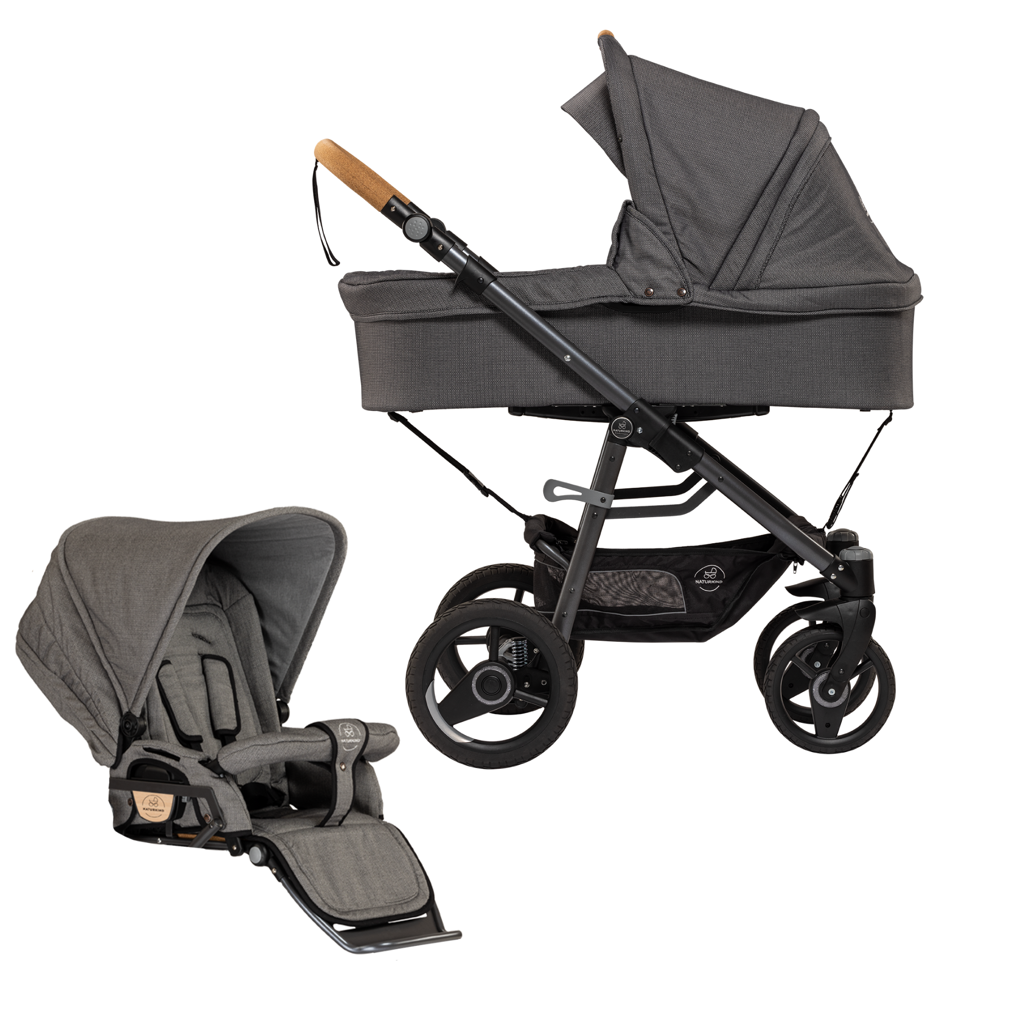 Naturkind DUO Lux Evo MAX (barnevogn + klapvognsdel) - Tulum (grå mønster) - DUO Lux Evo MAX - MamaMilla