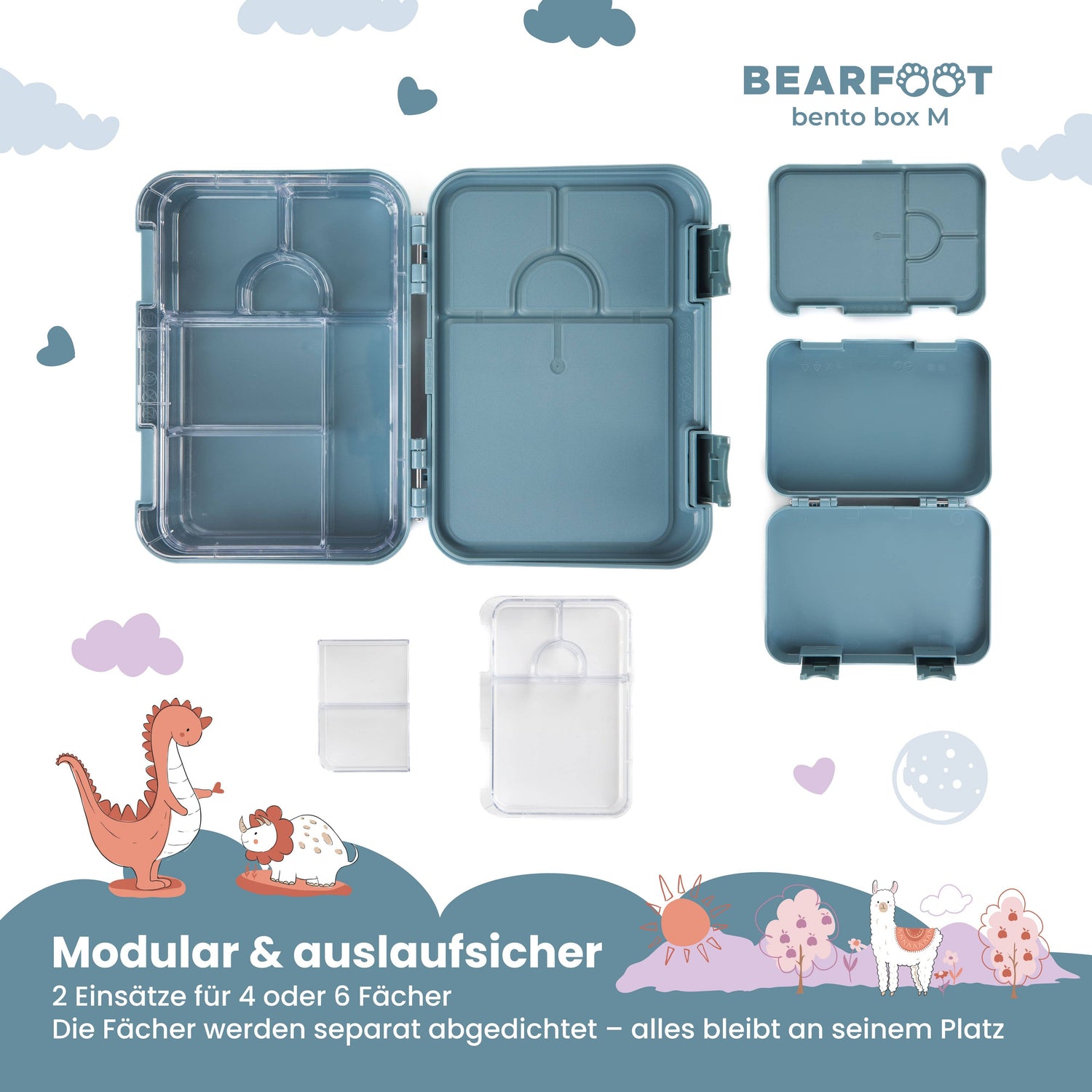 BEARFOOT Bento Madkasse Med 4/6 Rum (justerbar) - Brandbil - Madkasse - MamaMilla