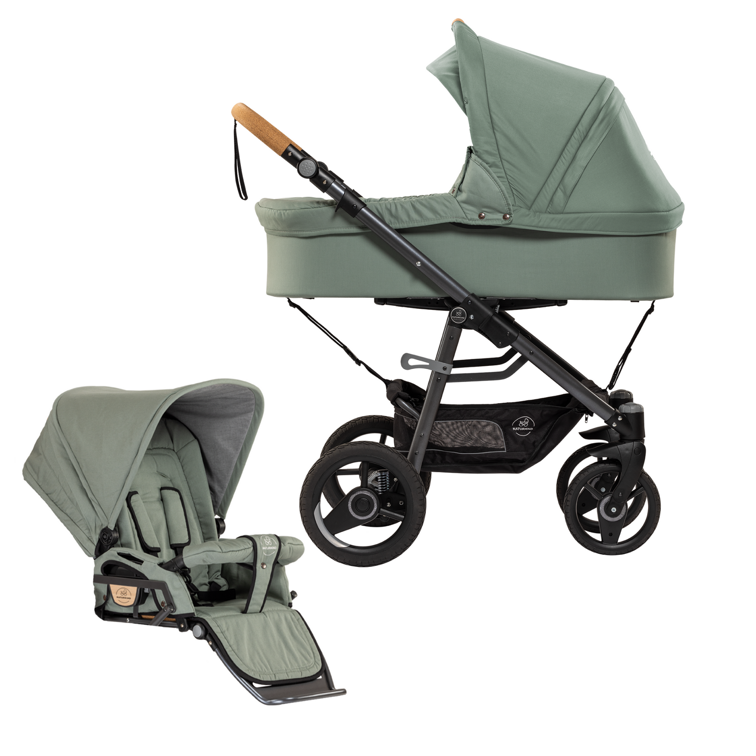 Naturkind DUO Lux Evo MAX (barnevogn + klapvognsdel) - Jade (støvet grøn) - DUO Lux Evo MAX - MamaMilla