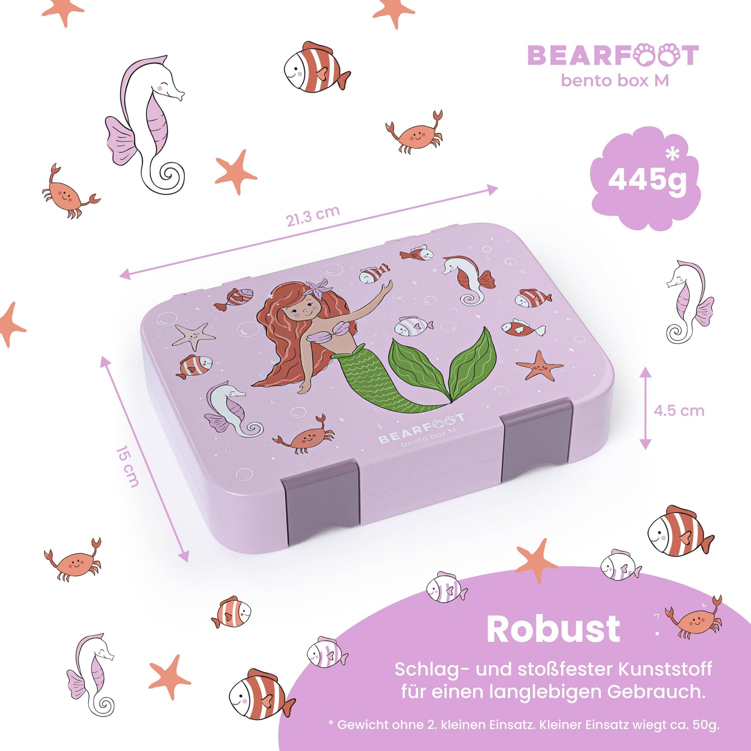 BEARFOOT Bento Madkasse Med 4/6 Rum (justerbar) - Havfrue - Madkasse - MamaMilla