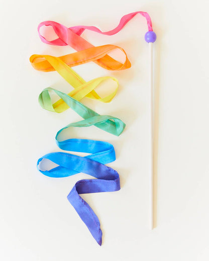 Sarahs Silk Rainbow Silk &amp; Wood Streamer - Wand for Pretend Play - - MamaMilla