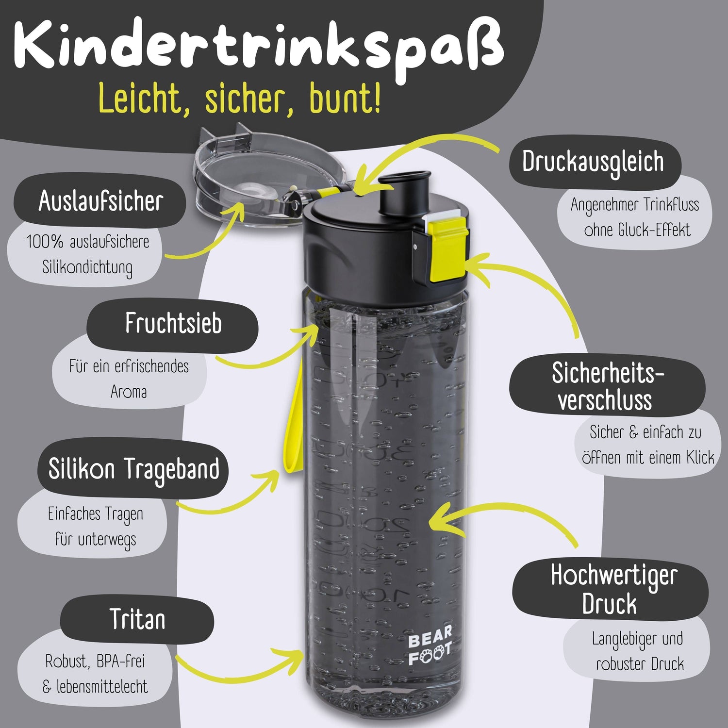 BEARFOOT Letvægts Drikkedunk Med Silikonestrop - 500 ml - Logo Sort - Drikkedunk i plast - MamaMilla