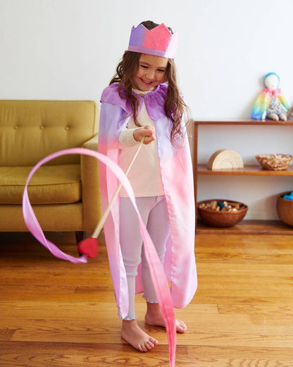 Sarahs Silk Pink &amp; Purple Silk &amp; Wood Streamer - Wand for Pretend Play - - MamaMilla