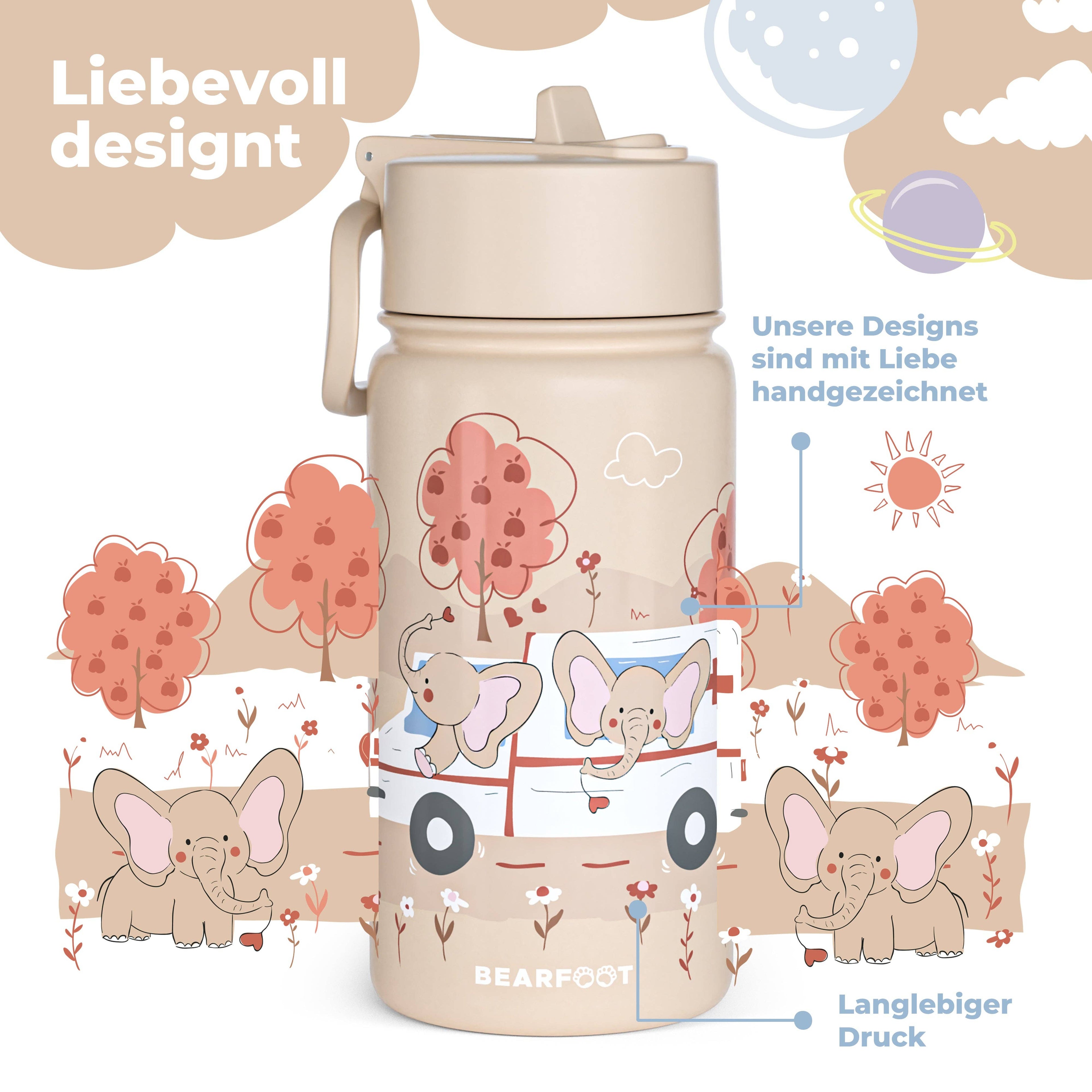 BEARFOOT Termo Drikkedunk med hank - 400 ml - Elefant ambulance - Drikkedunk med termo - MamaMilla