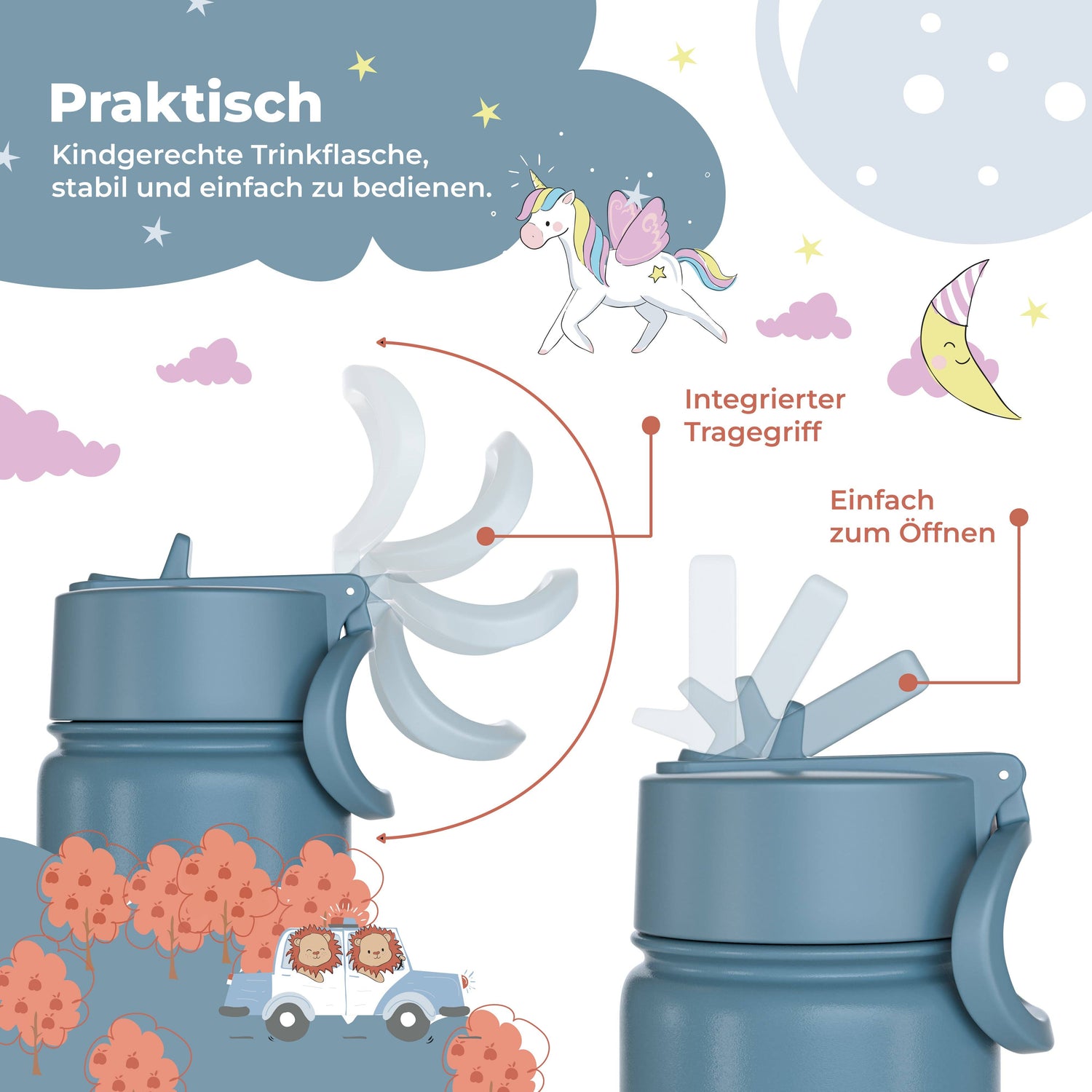 BEARFOOT Termo Drikkedunk med hank - 400 ml - Traktor Med Ræv - Drikkedunk med termo - MamaMilla