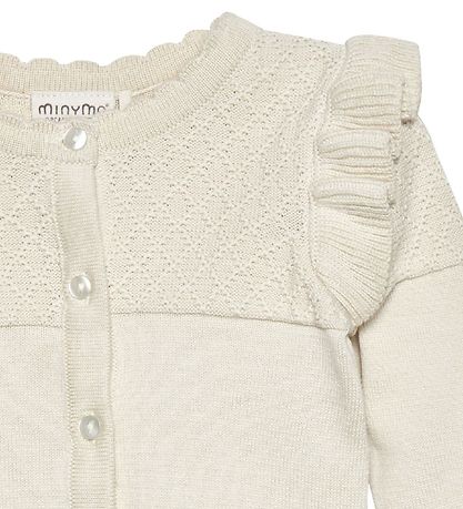 Minymo Cardigan med mønster-strik og flæse-detaljer - Seedpearl - cardigan - MamaMilla
