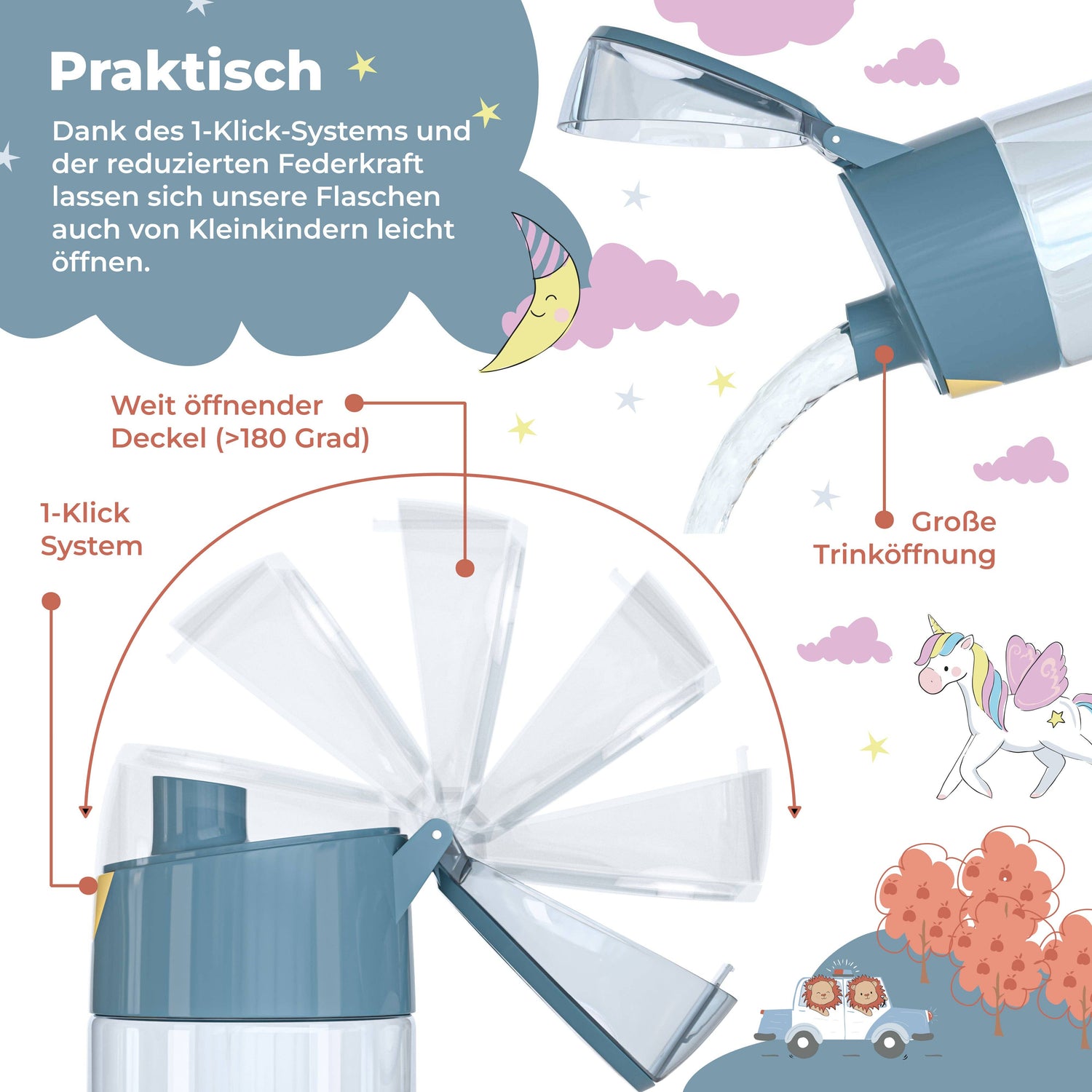 BEARFOOT Letvægts Drikkedunk Med Nem Åbning - 450 ml - Traktor Med Ræv - Drikkedunk i plast - MamaMilla