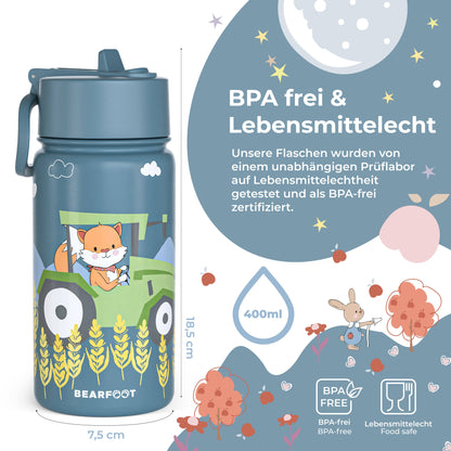 BEARFOOT Termo Drikkedunk med hank - 400 ml - Traktor Med Ræv - Drikkedunk med termo - MamaMilla