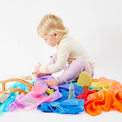 Sarahs Silk Mini Enchanted Playsilks - 100% Silk Natural, Waldorf Toys: Rainbow - - MamaMilla