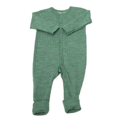 Joha natdragt med tryllefødder i uld - Grøn - Heldragt - MamaMilla