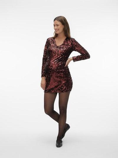 Mamalicious ventekjole med palietter- Party Solid Short Dress - Rød - Graviditetstøj - MamaMilla