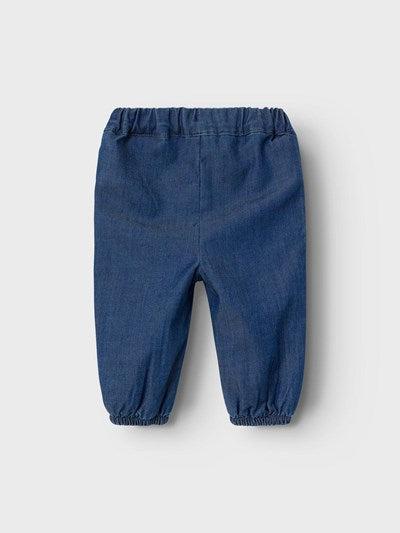 Name it bløde baggy jeans med flæser/broderi - Bella - Dark Blue Denim - Bukser - MamaMilla