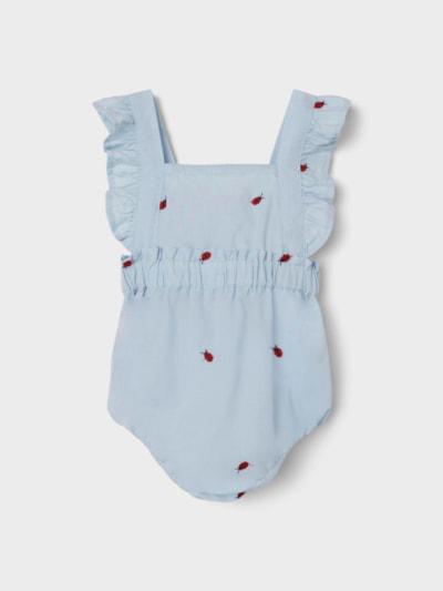 Name it Romper med broderi - Ferilla - Mariehøns - Chambray Blue - Heldragt - MamaMilla