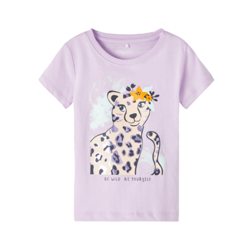 Name it t-shirt med glitterdetaljer - Hiba - Leopard - Orchid Bloom - t-shirt - MamaMilla