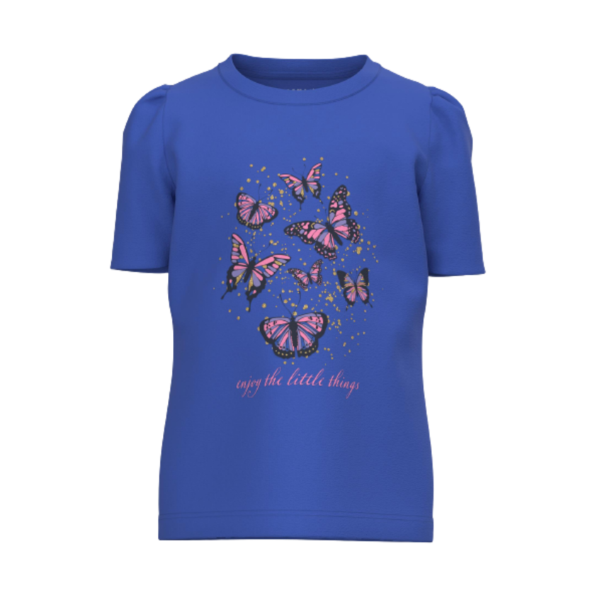 Name it Top med korte ærmer og glimmer - Kate - Sommerfugle - Dazzling Blue - t-shirt - MamaMilla