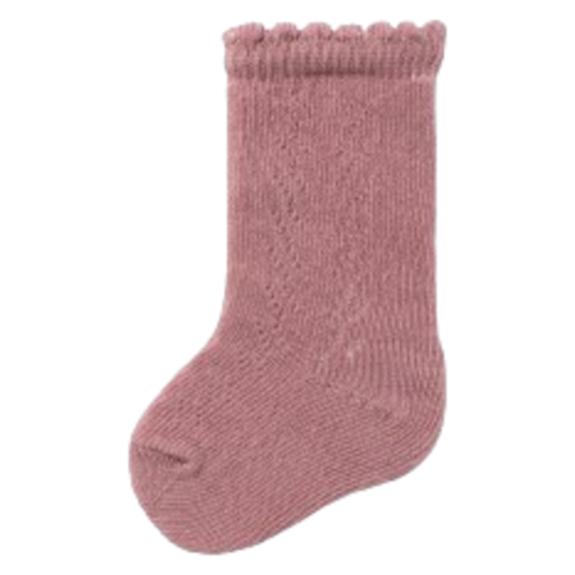Lil&#39; Atelier høje sokker med mønsterstrik - Solaima - Nostalgia Rose - sokker - MamaMilla