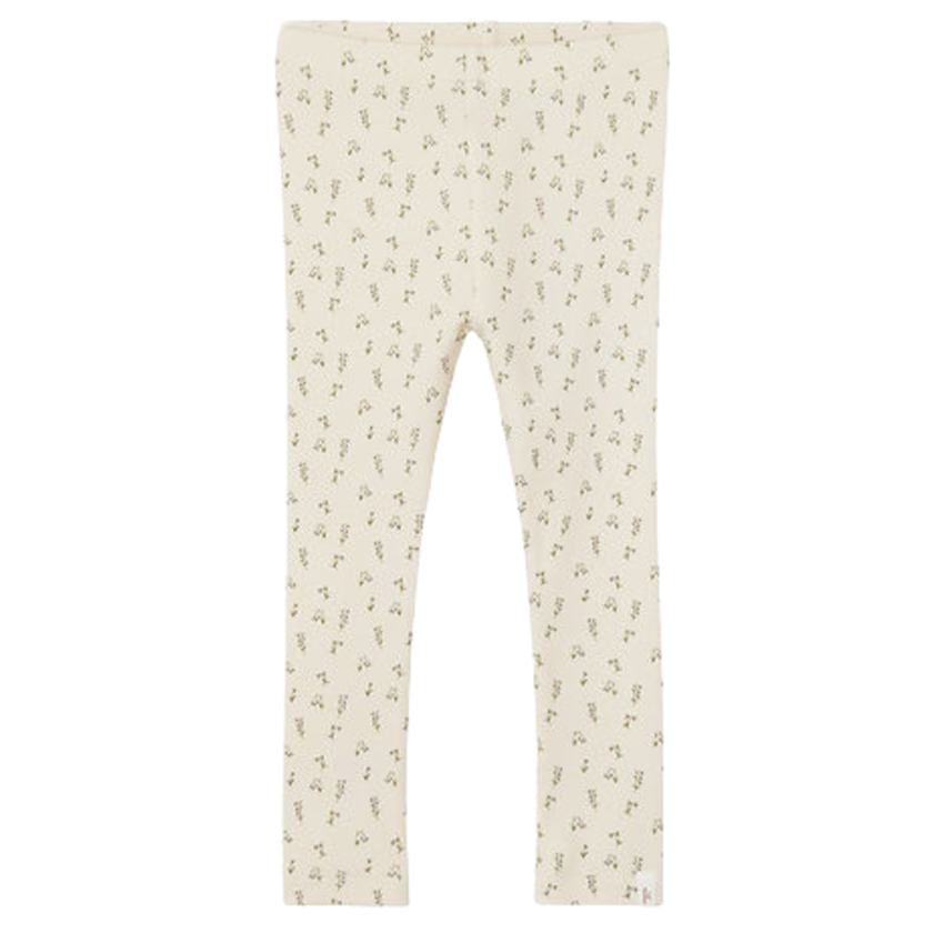 Lil' Atelier Gago Rib leggings - Blomster - Whitecap Gray - Leggings - MamaMilla